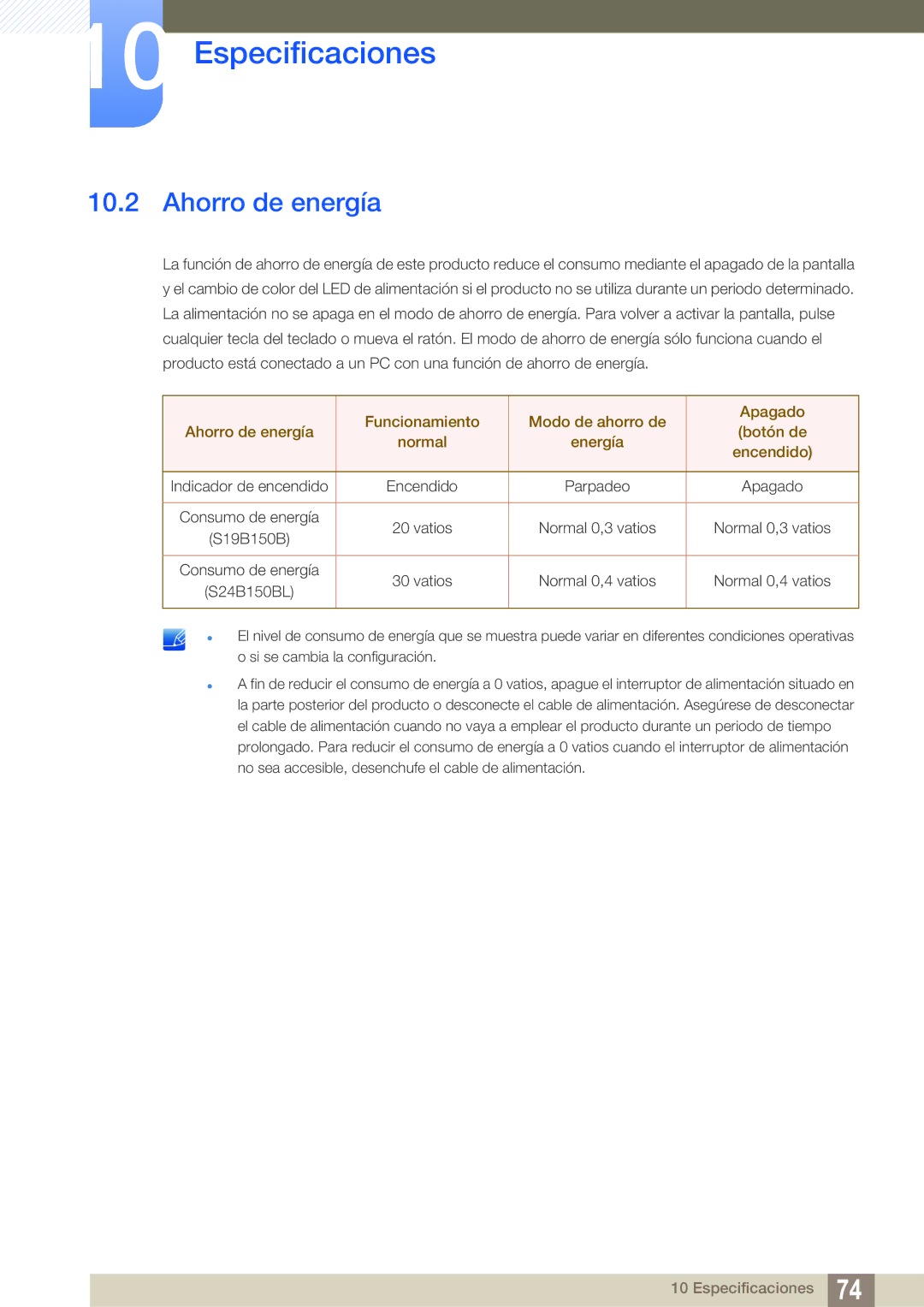 Samsung LS24B150BL/EN manual Ahorro de energía 