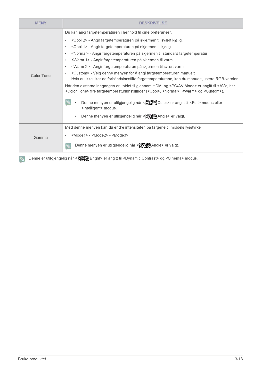 Samsung LS24B350HS/EN, LS19B350NS/EN, LS24B350HSY/EN manual Du kan angi fargetemperaturen i henhold til dine preferanser 