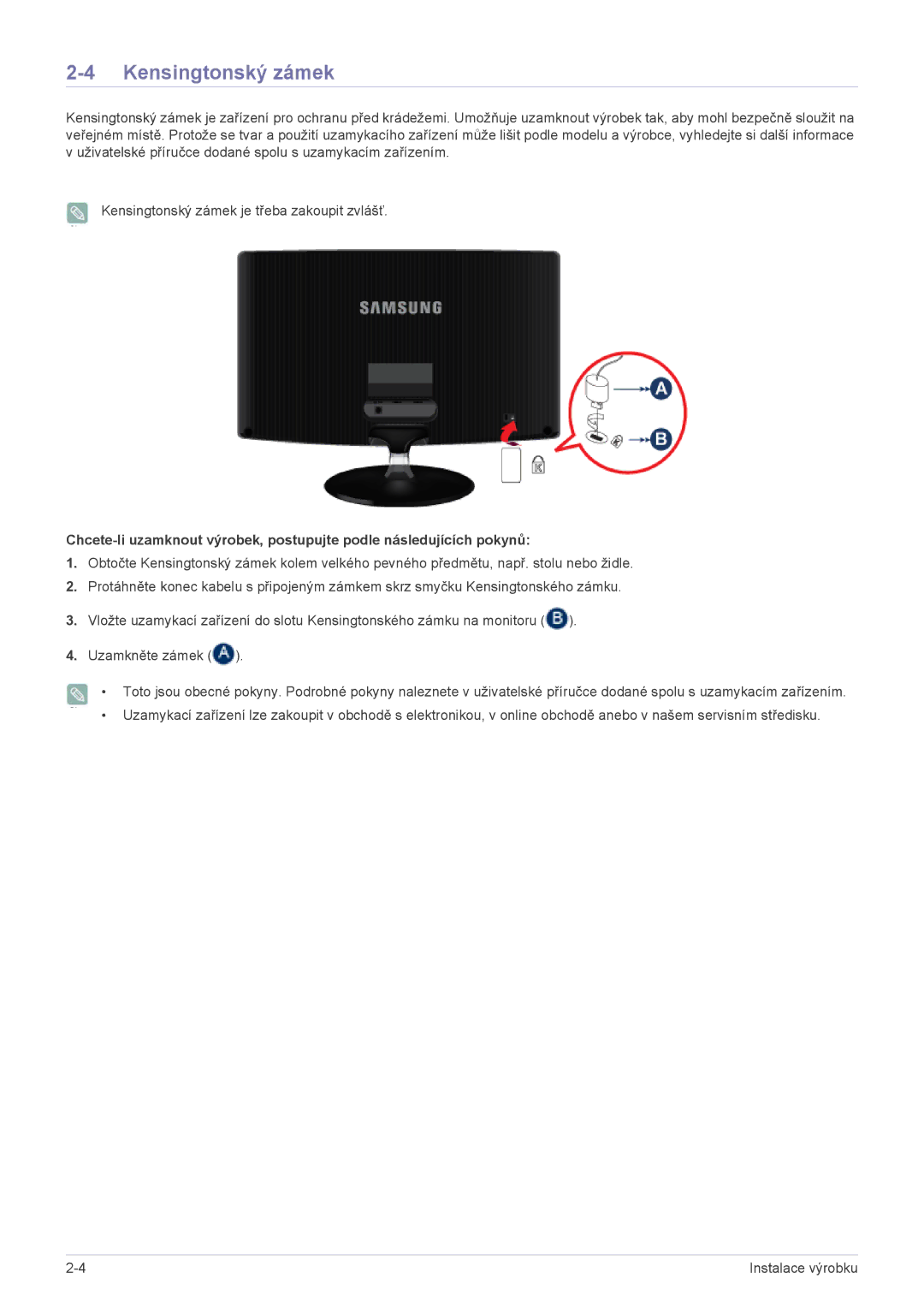 Samsung LS24B350BS/EN, LS24B350HS/EN, LS23B350HS/EN, LS22B350BS/EN, LS27B350HS/EN, LS22B350HS/EN manual Kensingtonský zámek 