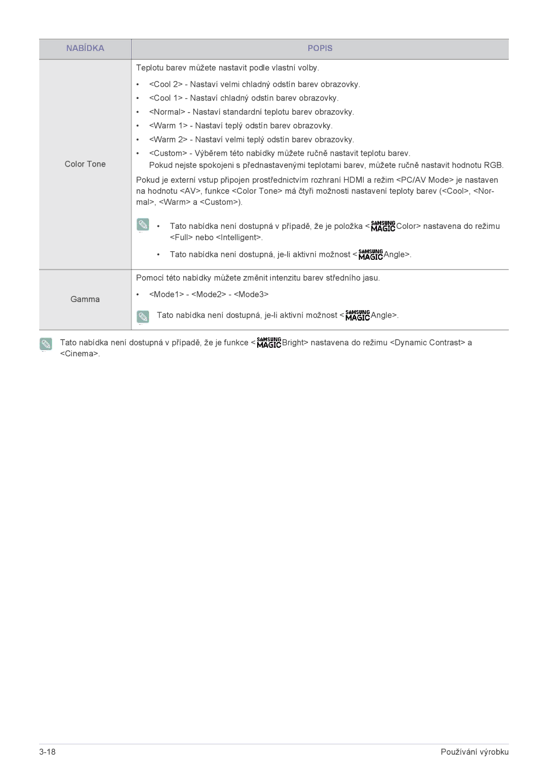 Samsung LS24B350BS/EN, LS24B350HS/EN, LS23B350HS/EN, LS22B350BS/EN manual Teplotu barev můžete nastavit podle vlastní volby 