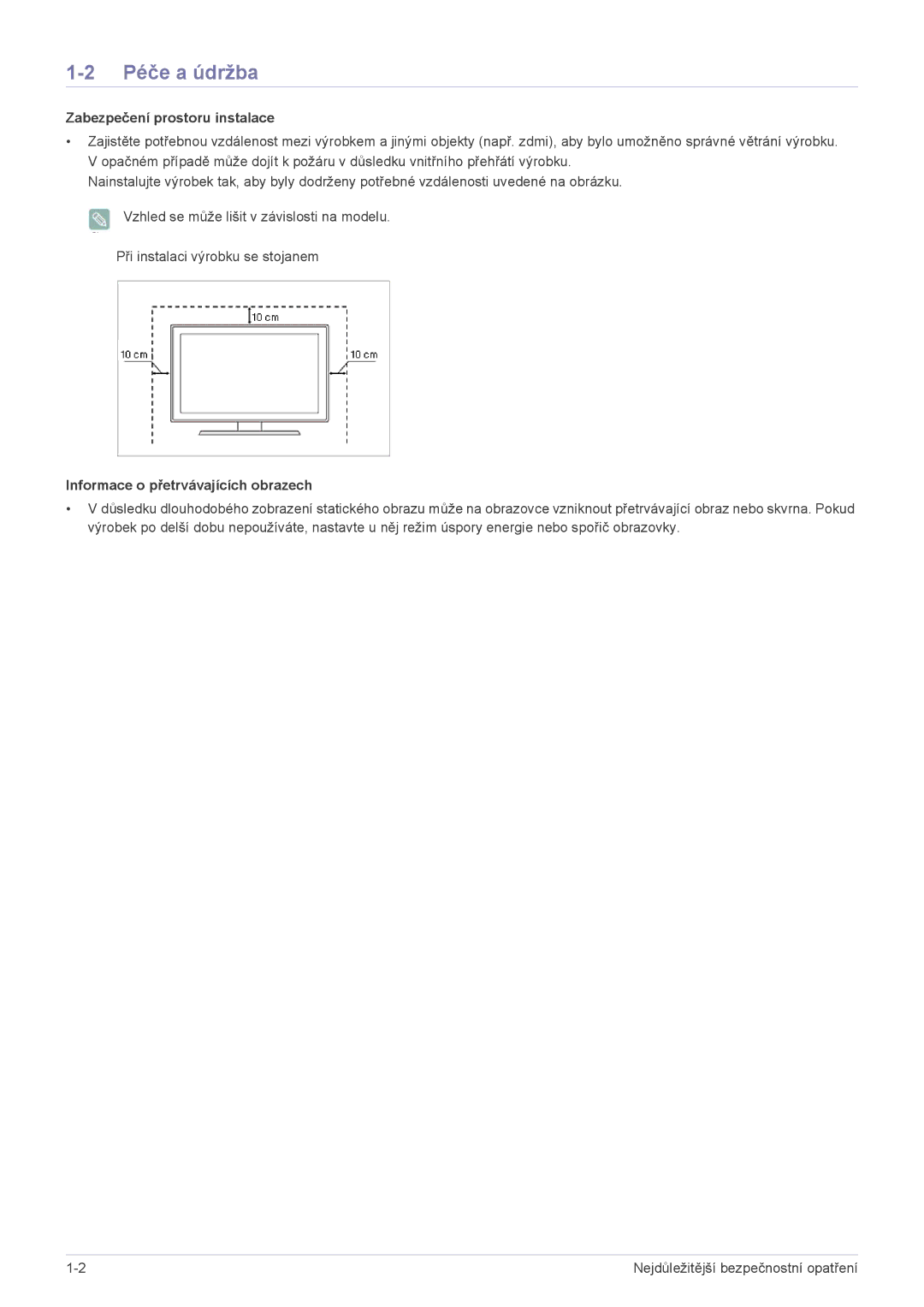 Samsung LS22B350HS/EN, LS24B350HS/EN, LS24B350BS/EN, LS23B350HS/EN manual Péče a údržba, Zabezpečení prostoru instalace 