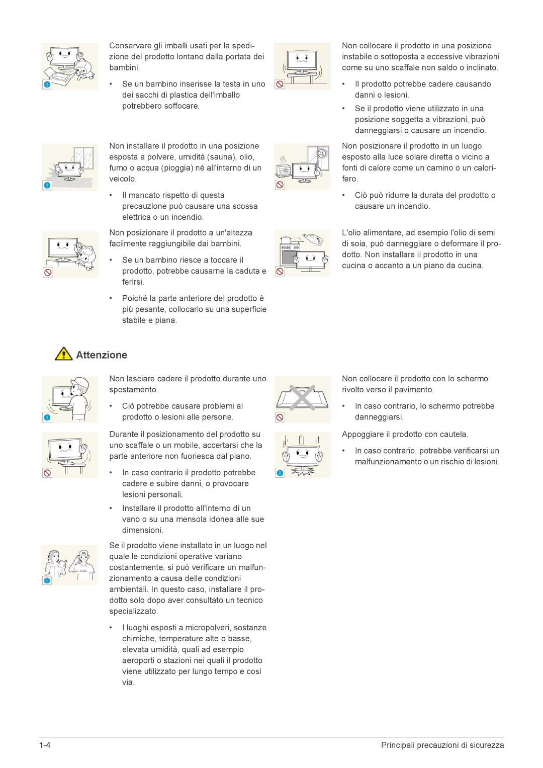 Samsung LS22B350HSQ/EN, LS24B350HS/EN, LS24B350HSY/EN, LS27B350HS/EN Non lasciare cadere il prodotto durante uno spostamento 