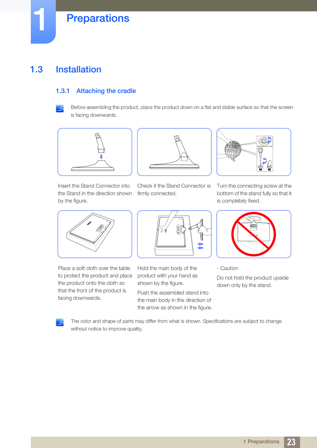 Samsung LS24B350TL/CI, LS24B350TL/EN, LS23B350TS/EN, LS22B350TS/EN, LS22B350TS/CI manual Installation, Attaching the cradle 