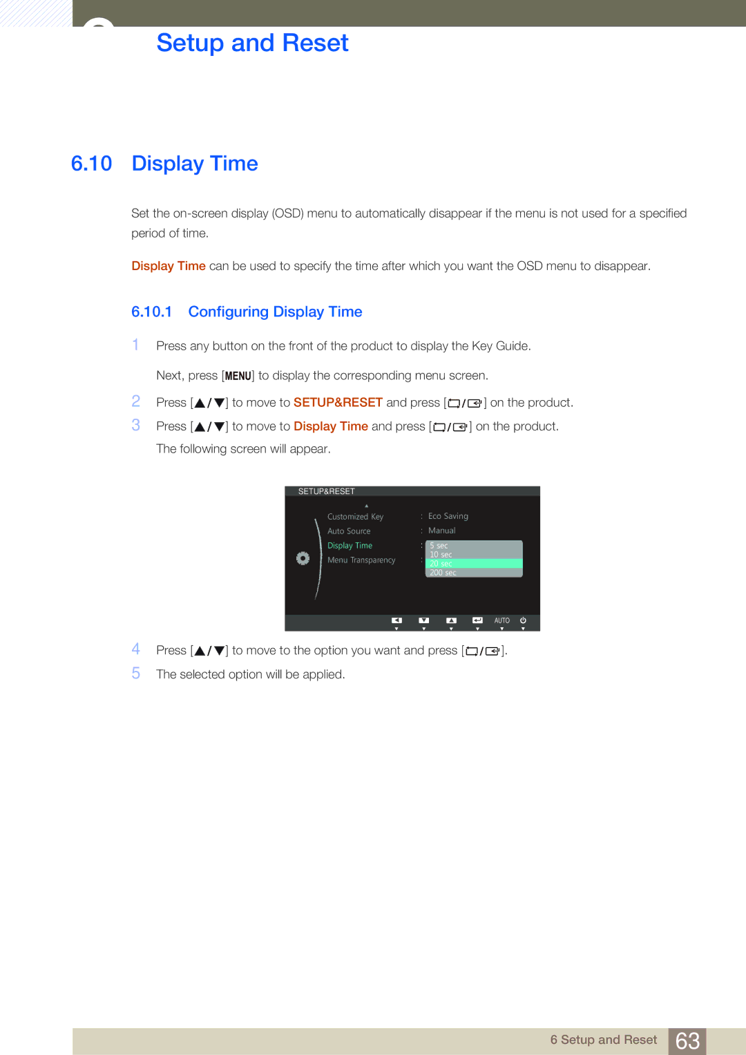 Samsung LS22B350TS/CI, LS24B350TL/EN, LS23B350TS/EN, LS22B350TS/EN, LS23B350TS/CI, LS24B350TL/CI Configuring Display Time 