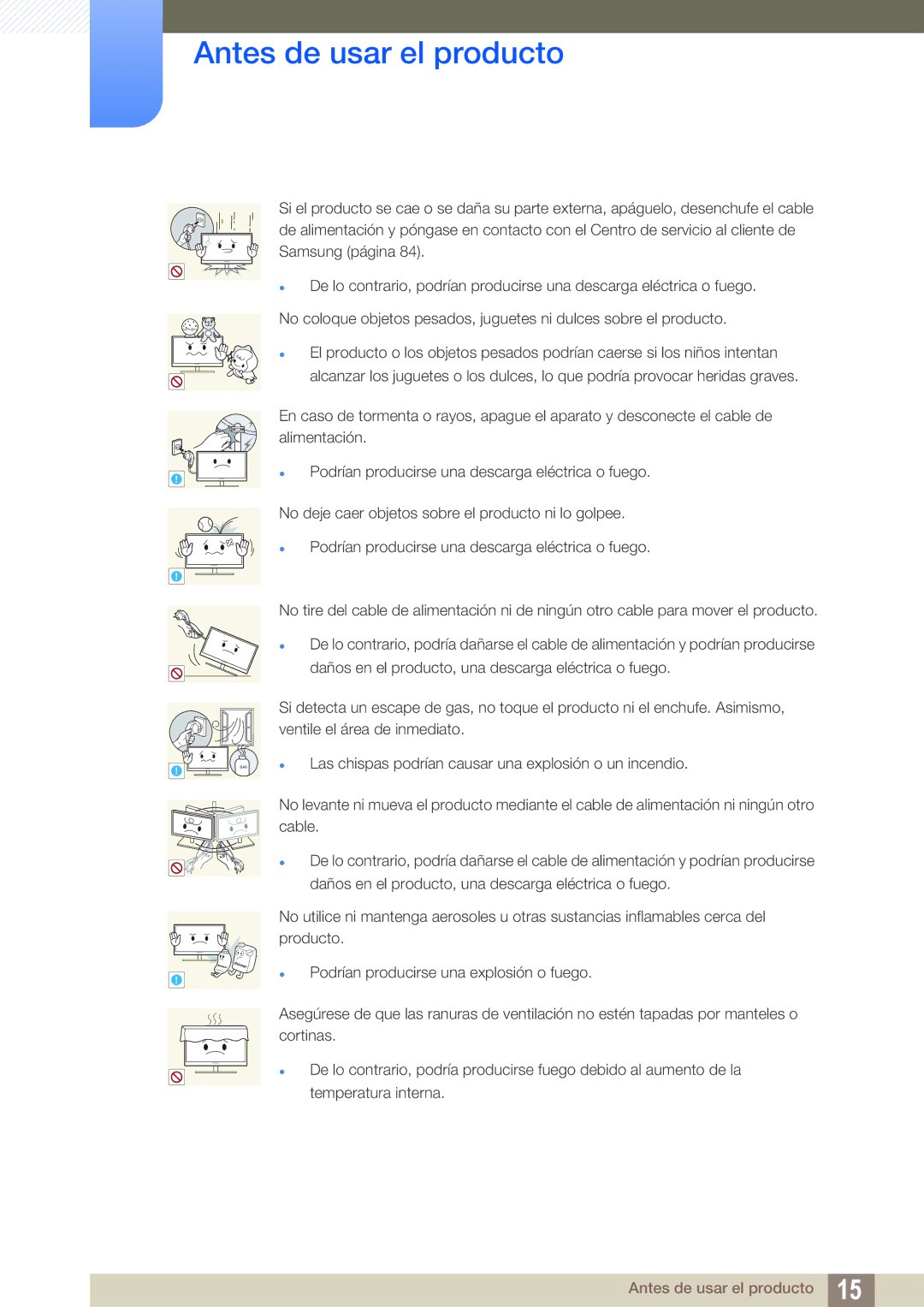 Samsung LS24B350TL/EN, LS23B350TS/EN, LS22B350TS/EN manual Las chispas podrían causar una explosión o un incendio 