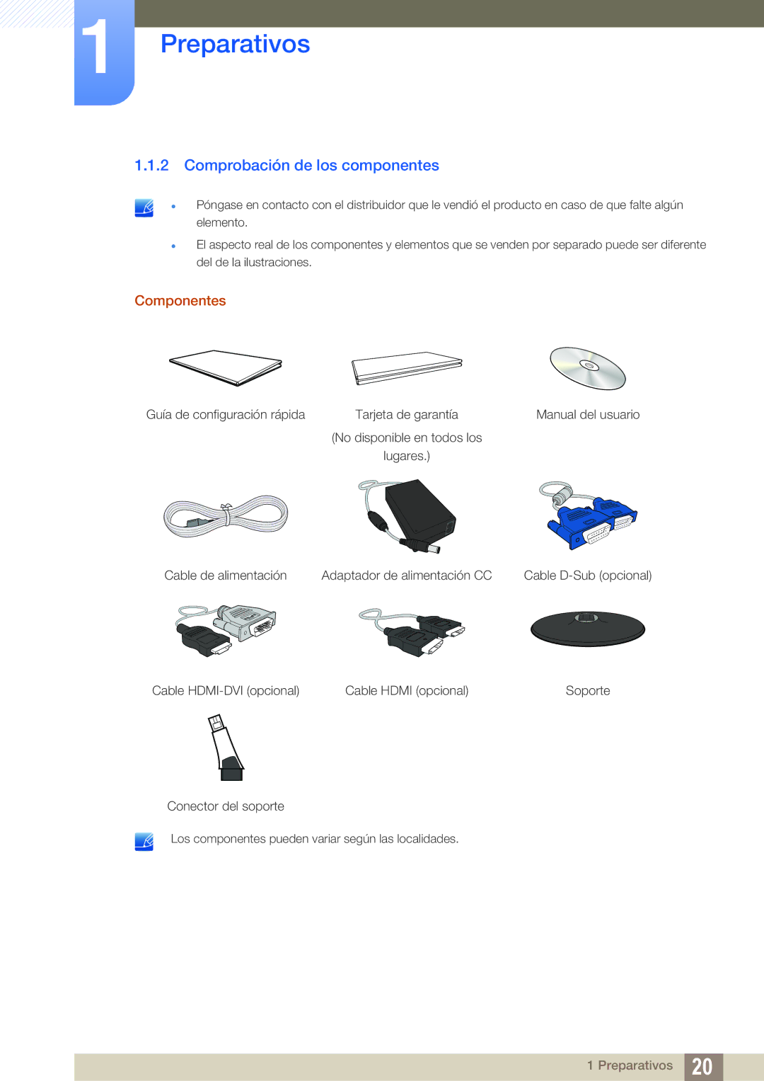 Samsung LS22B350TS/EN, LS24B350TL/EN, LS23B350TS/EN manual Comprobación de los componentes, Componentes 