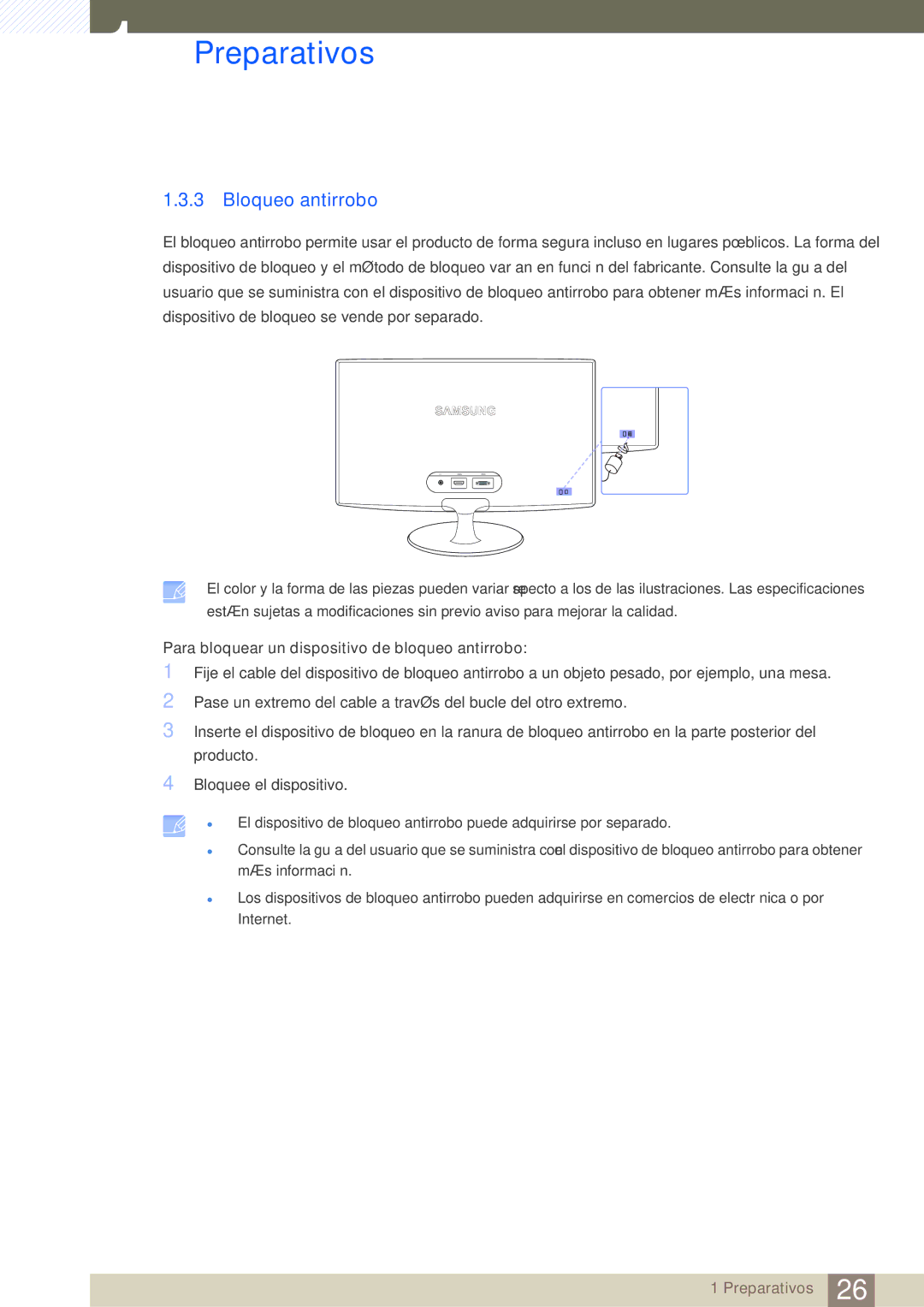 Samsung LS22B350TS/EN, LS24B350TL/EN, LS23B350TS/EN manual Bloqueo antirrobo 