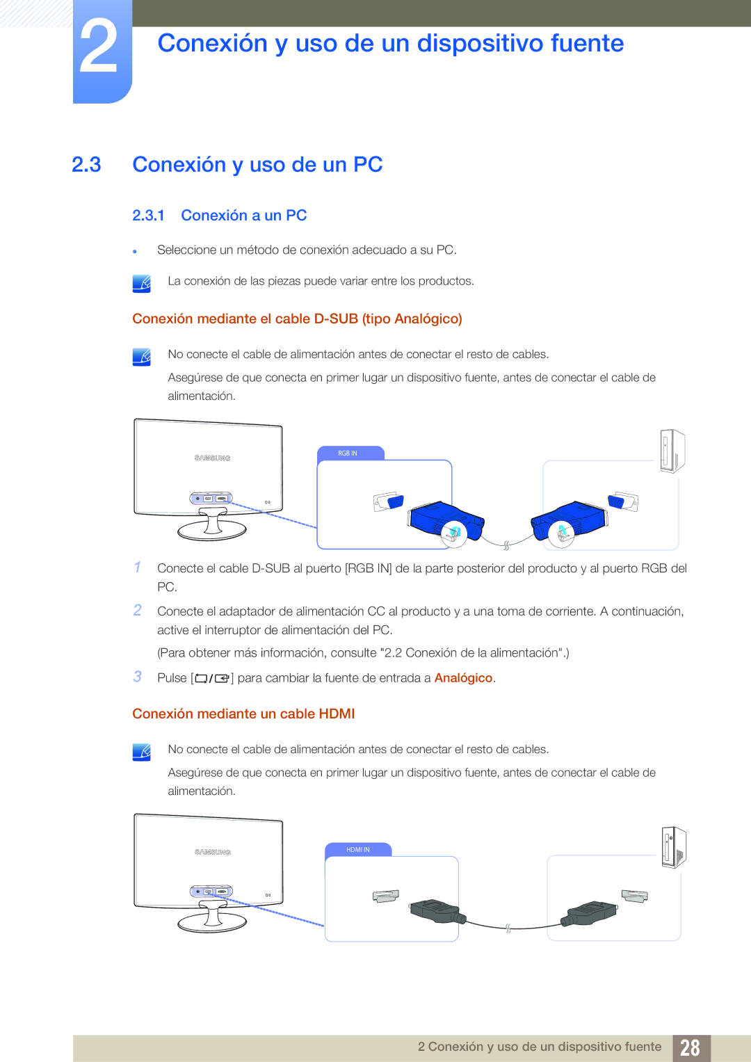 Samsung LS23B350TS/EN, LS24B350TL/EN, LS22B350TS/EN manual Conexión y uso de un PC, Conexión a un PC 