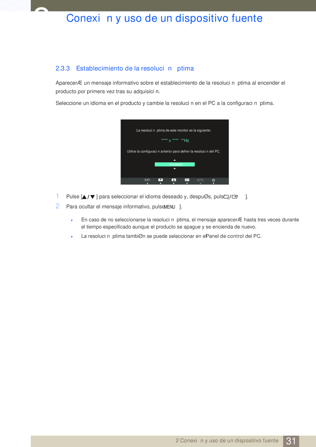 Samsung LS23B350TS/EN, LS24B350TL/EN, LS22B350TS/EN manual Establecimiento de la resolución óptima 