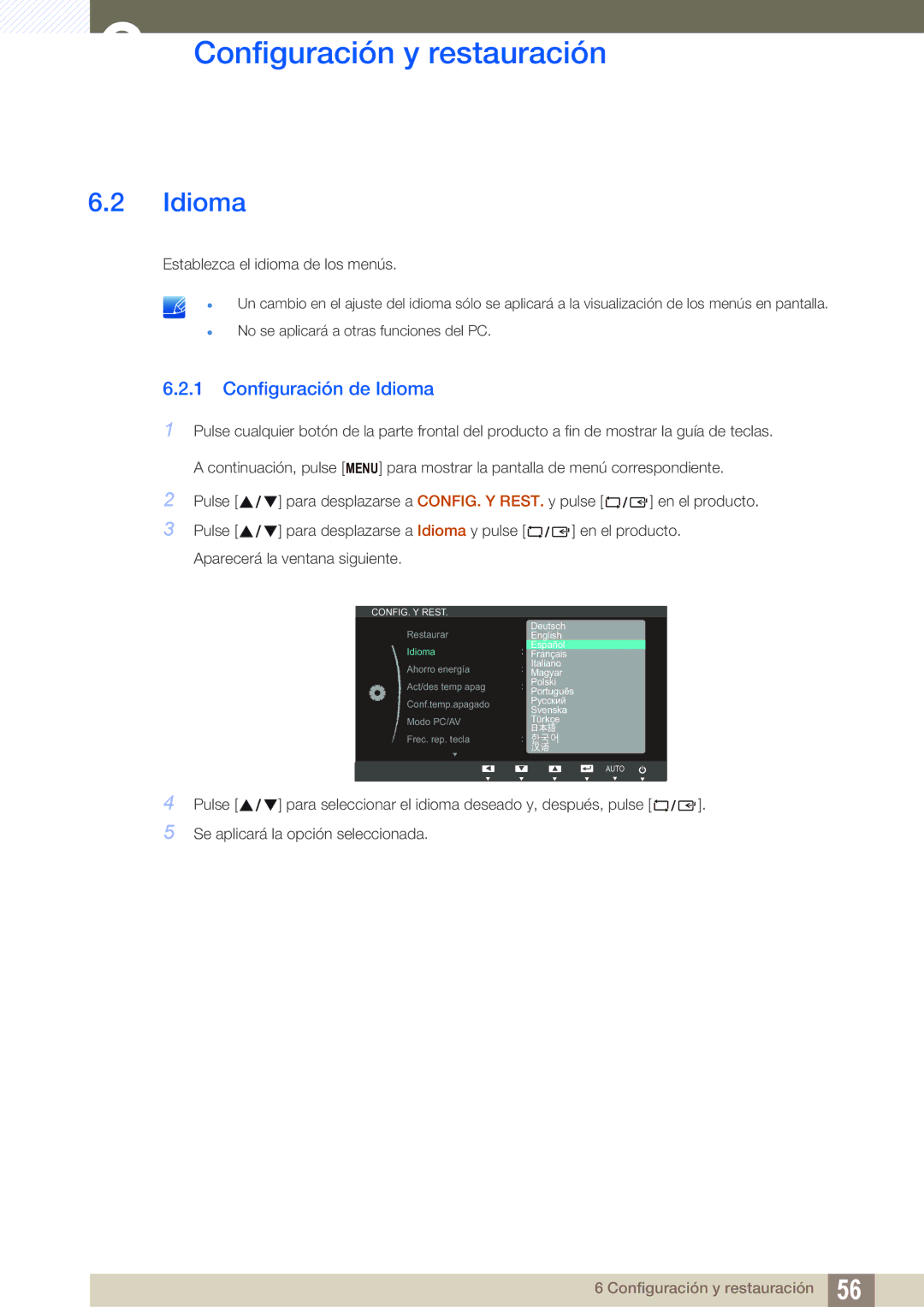 Samsung LS22B350TS/EN, LS24B350TL/EN, LS23B350TS/EN manual Configuración de Idioma 