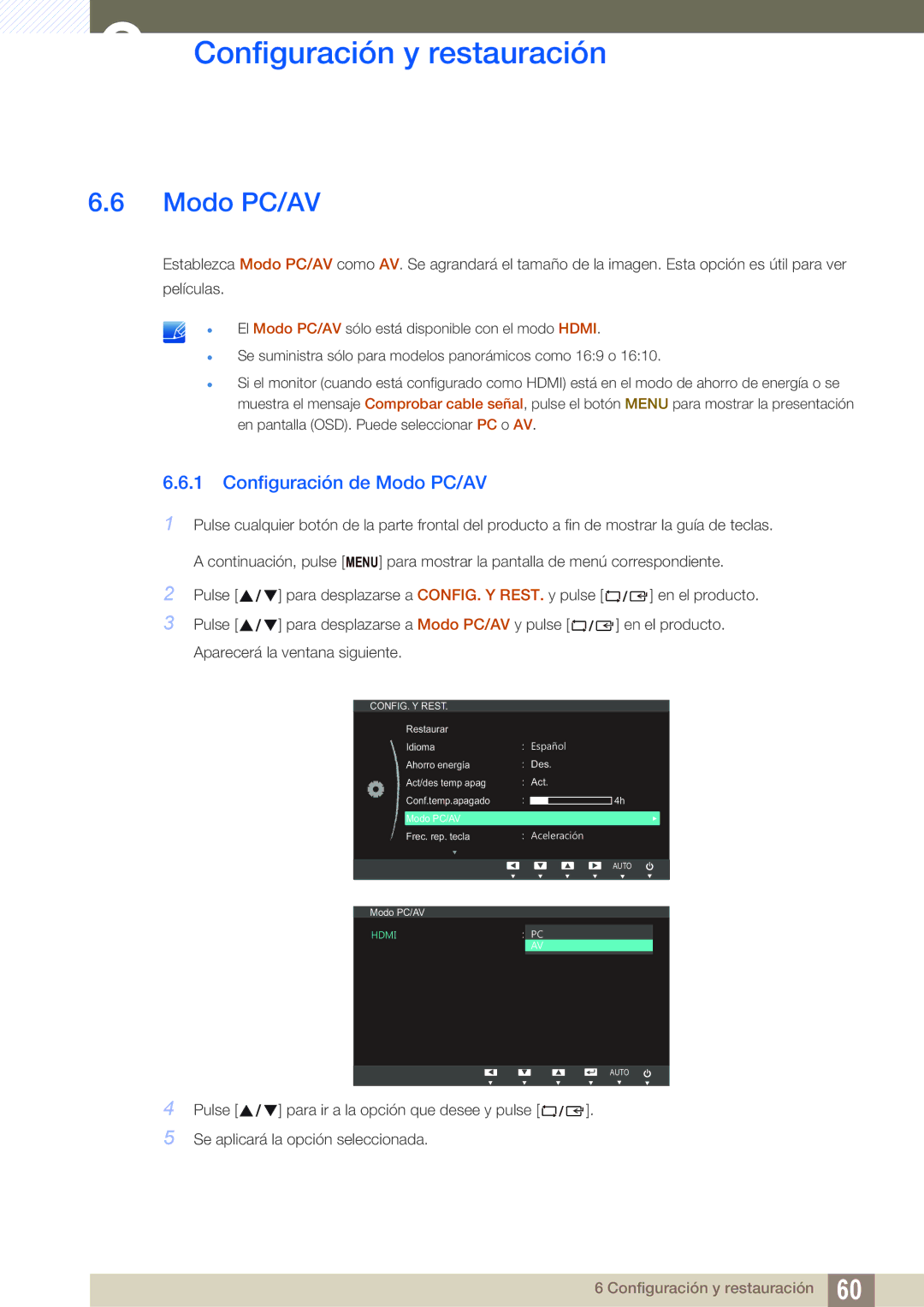 Samsung LS24B350TL/EN, LS23B350TS/EN, LS22B350TS/EN manual Configuración de Modo PC/AV 