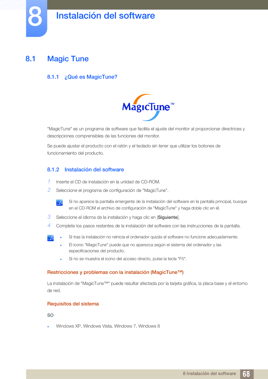 Samsung LS22B350TS/EN, LS24B350TL/EN, LS23B350TS/EN manual Instalación del software, Magic Tune, 1 ¿Qué es MagicTune? 