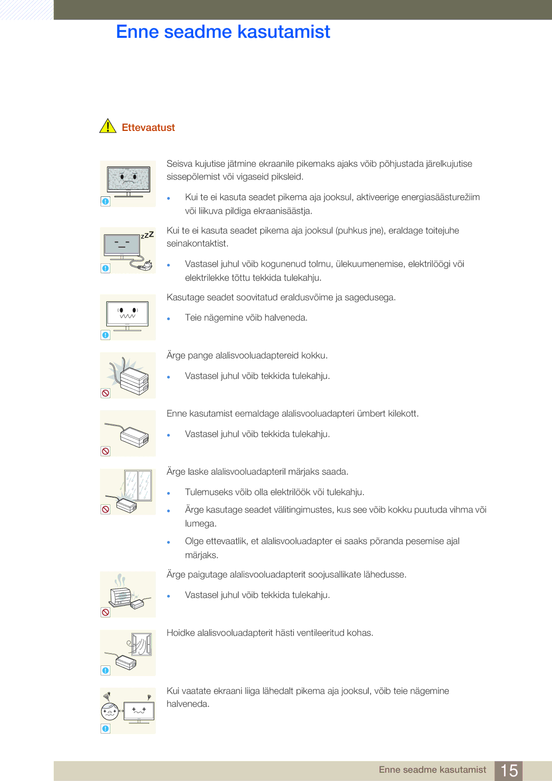 Samsung LS24B350TL/EN, LS23B350TS/EN, LS22B350TS/EN manual Ettevaatust 