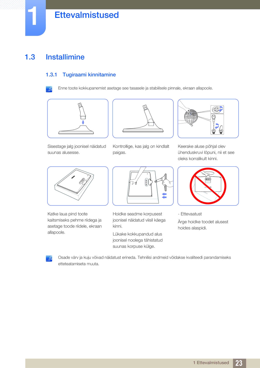 Samsung LS22B350TS/EN, LS24B350TL/EN, LS23B350TS/EN manual Installimine, Tugiraami kinnitamine 