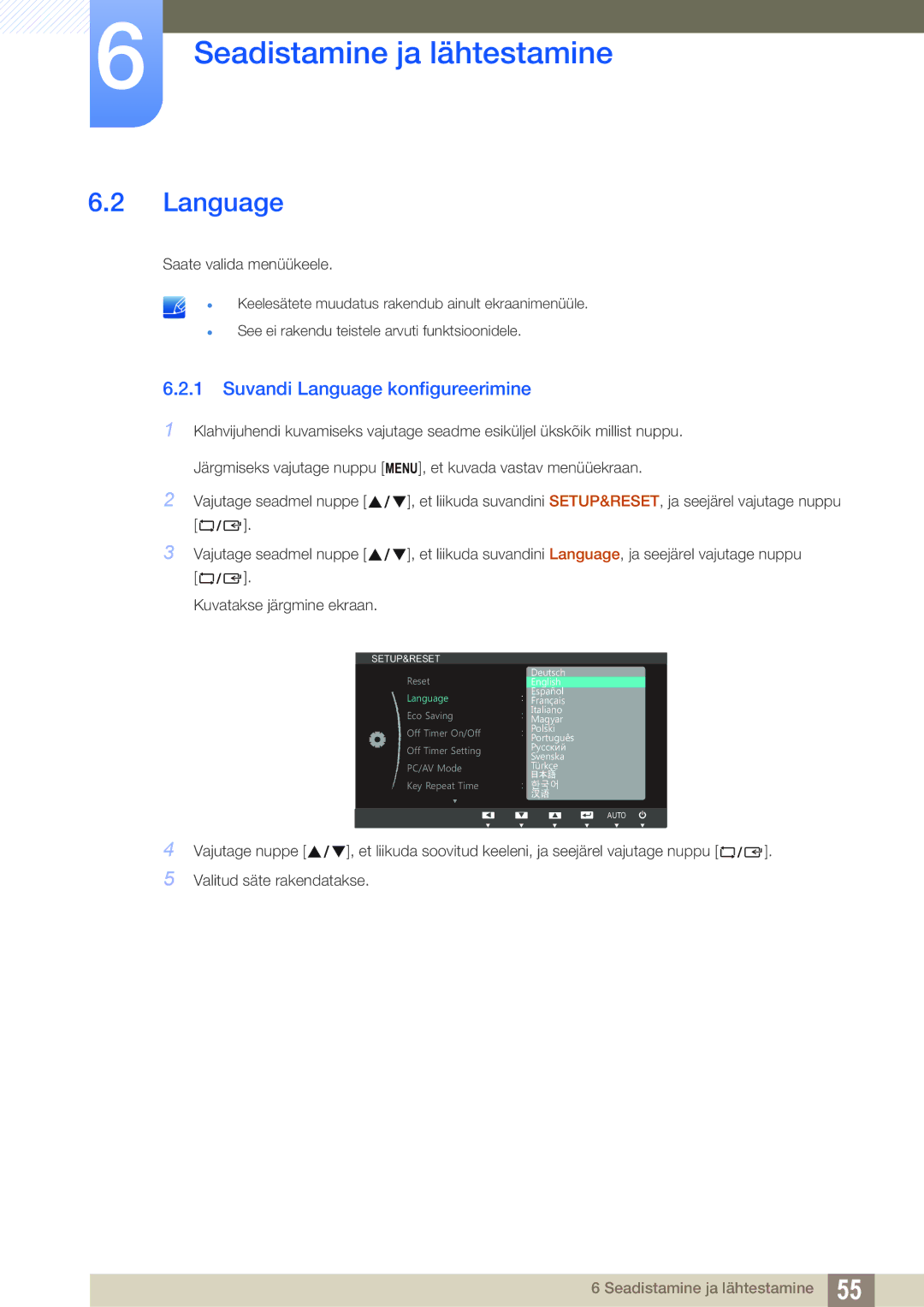 Samsung LS23B350TS/EN, LS24B350TL/EN, LS22B350TS/EN manual Suvandi Language konfigureerimine 