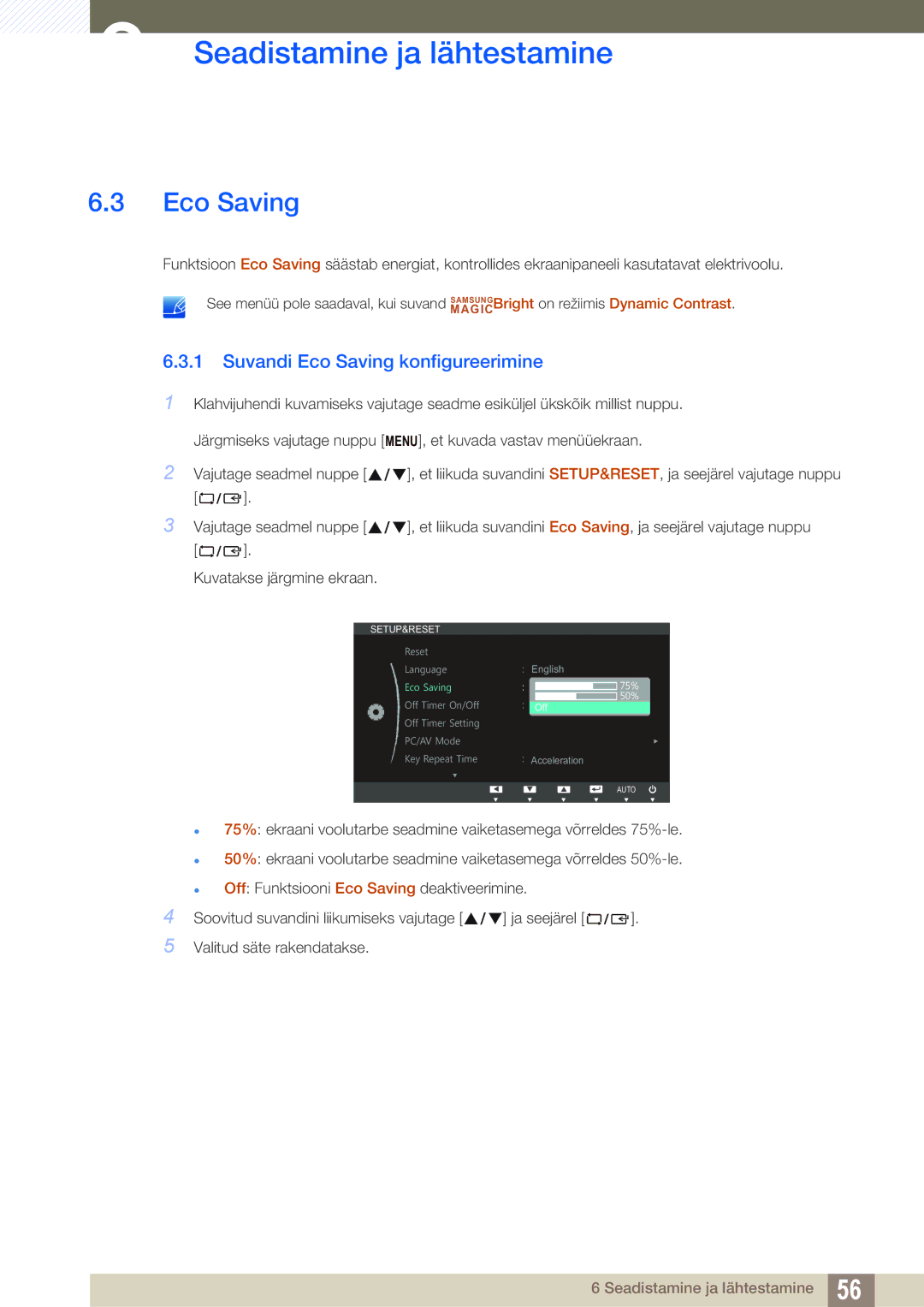 Samsung LS22B350TS/EN, LS24B350TL/EN, LS23B350TS/EN manual Suvandi Eco Saving konfigureerimine 