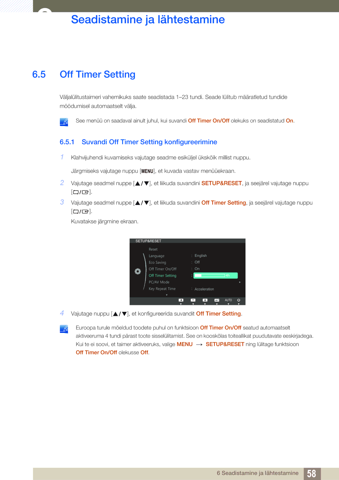 Samsung LS23B350TS/EN, LS24B350TL/EN, LS22B350TS/EN manual Suvandi Off Timer Setting konfigureerimine 