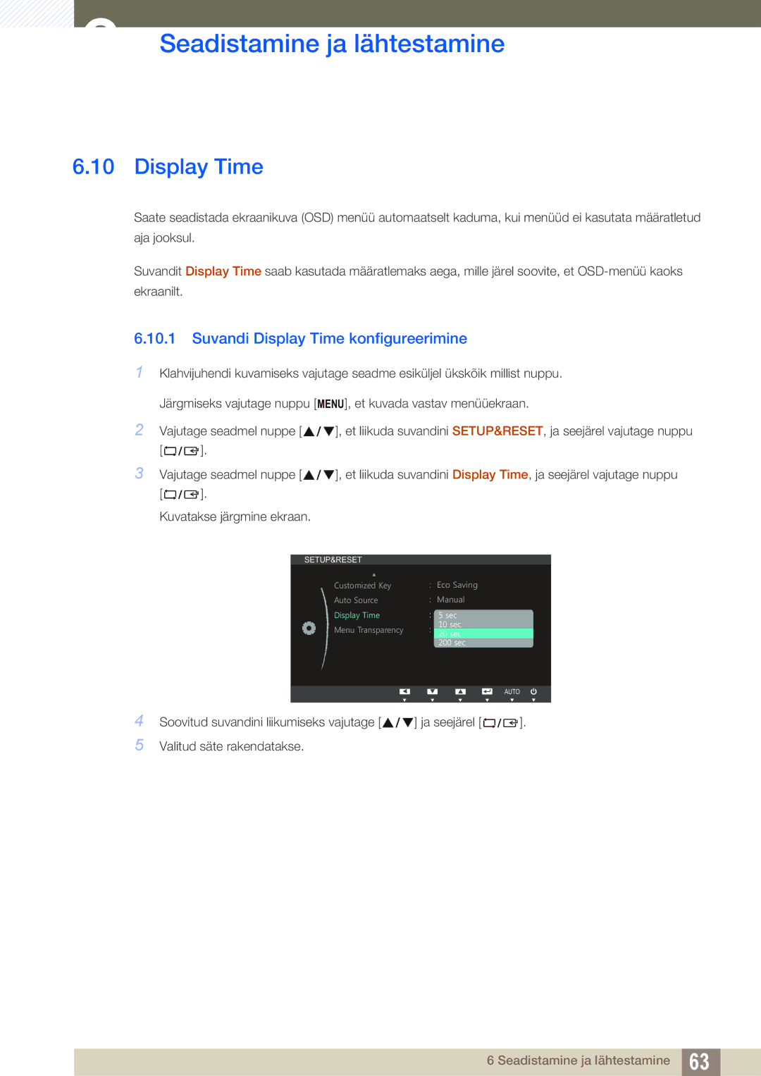 Samsung LS24B350TL/EN, LS23B350TS/EN, LS22B350TS/EN manual Suvandi Display Time konfigureerimine 