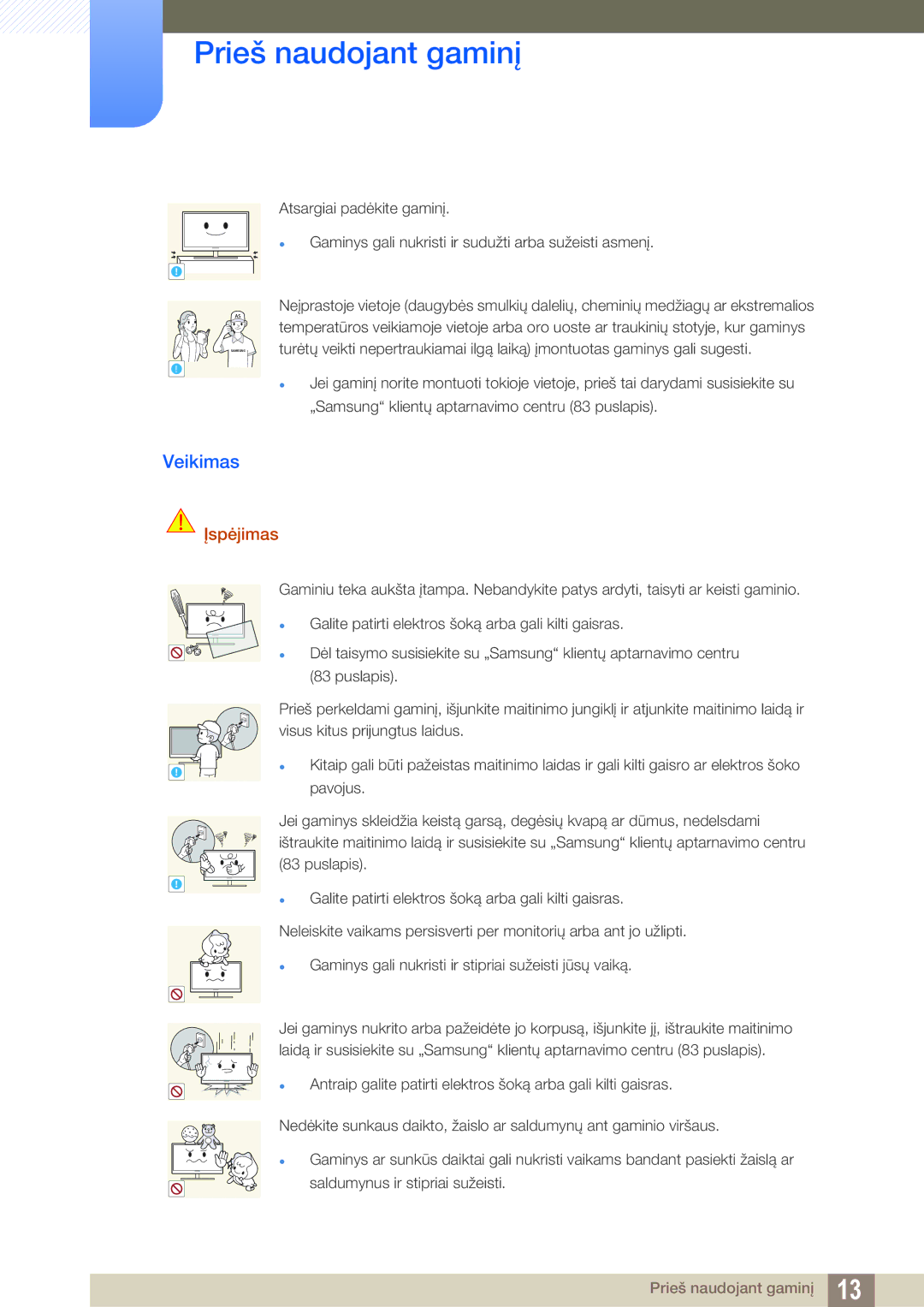 Samsung LS23B350TS/EN, LS24B350TL/EN, LS22B350TS/EN manual Veikimas, Gaminys gali nukristi ir stipriai sužeisti jūsų vaiką 