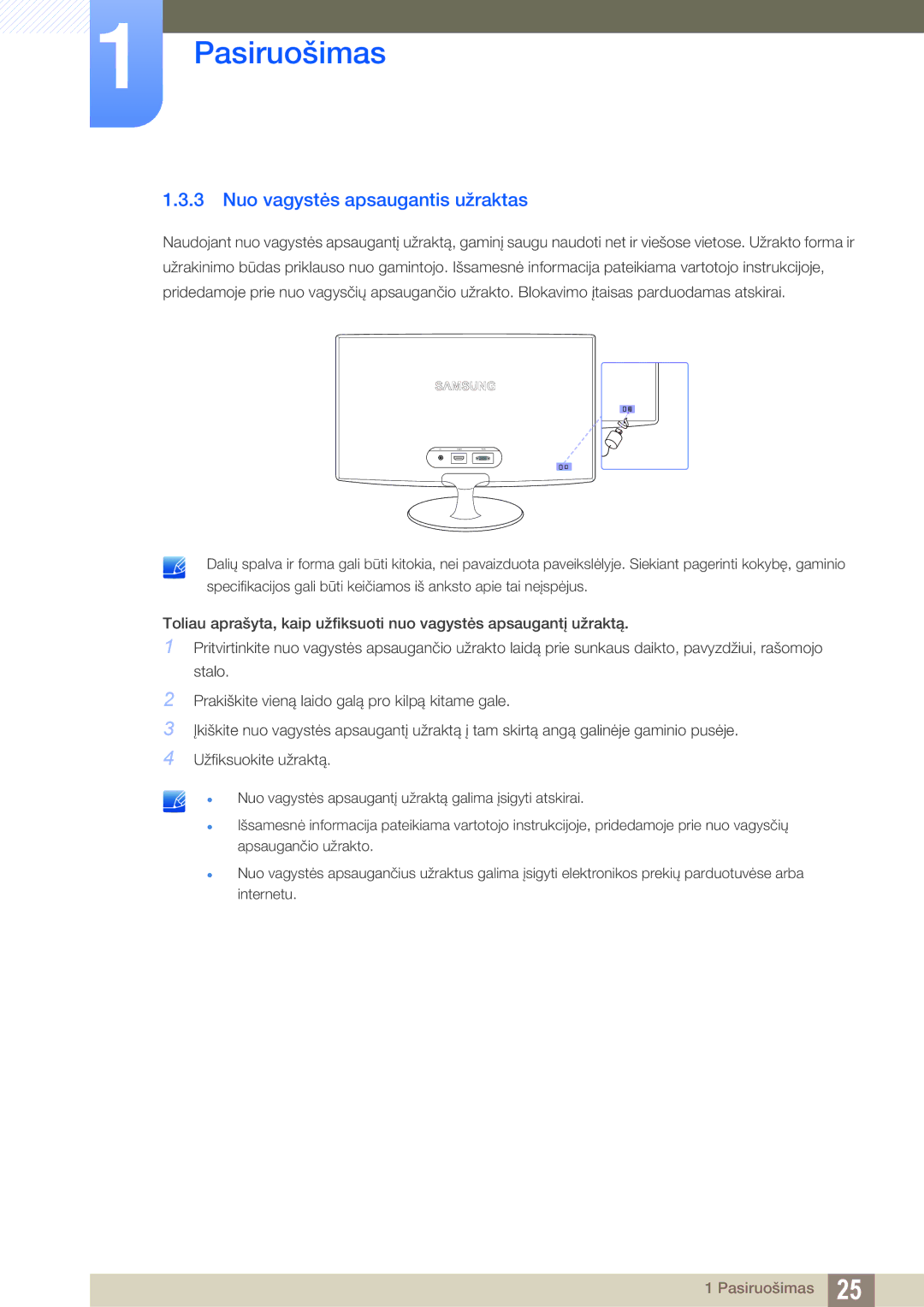 Samsung LS23B350TS/EN, LS24B350TL/EN, LS22B350TS/EN manual Nuo vagystės apsaugantis užraktas 