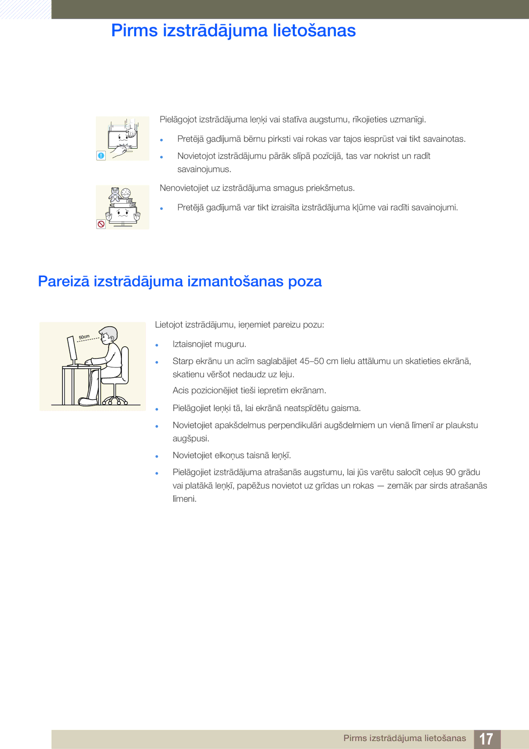 Samsung LS22B350TS/EN, LS24B350TL/EN, LS23B350TS/EN manual Pareizā izstrādājuma izmantošanas poza 