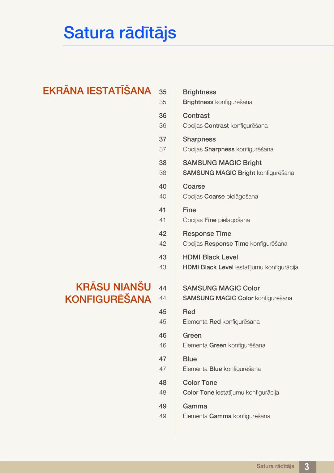 Samsung LS24B350TL/EN, LS23B350TS/EN, LS22B350TS/EN manual Ekrāna Iestatīšana Krāsu Nianšu Konfigurēšana 