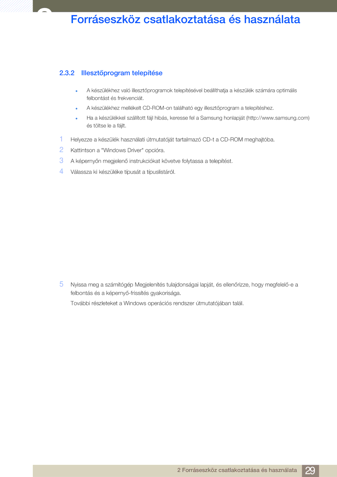 Samsung LS22B350TS/EN, LS24B350TL/EN, LS23B350TS/EN manual Illesztőprogram telepítése 