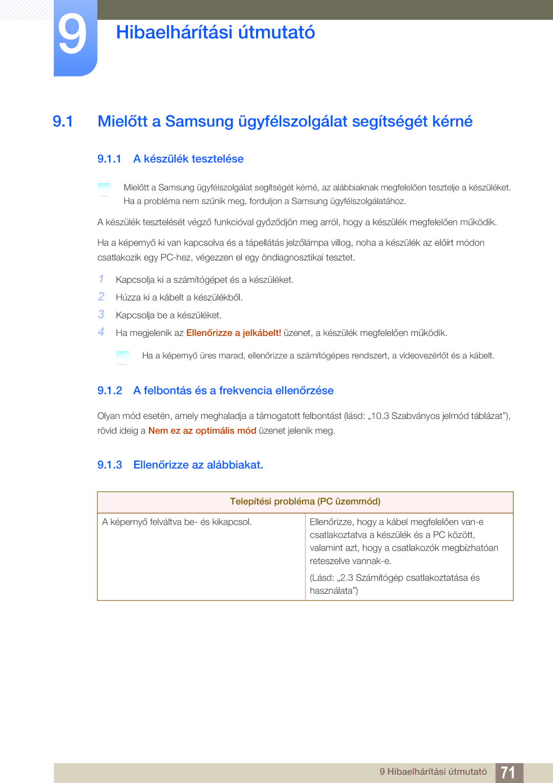 Samsung LS22B350TS/EN Hibaelhárítási útmutató, Mielőtt a Samsung ügyfélszolgálat segítségét kérné, 1 a készülék tesztelése 