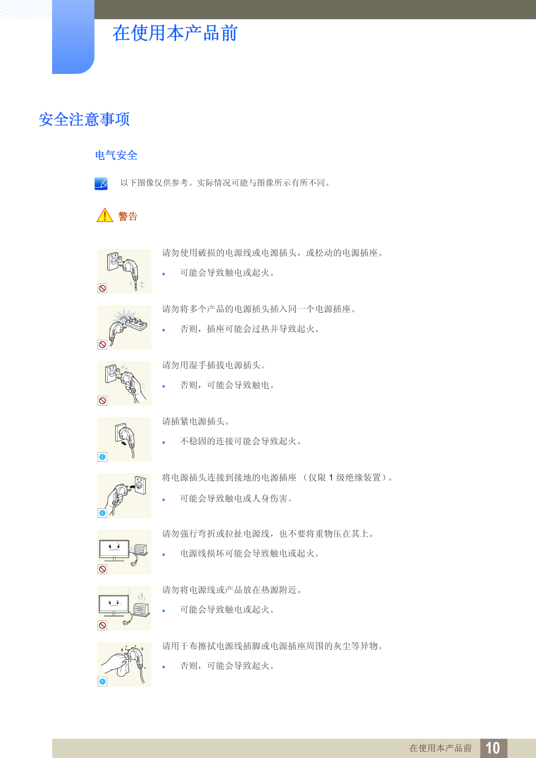 Samsung LS23B350TS/EN, LS24B350TL/EN, LS22B350TS/EN manual 安全注意事项, 电气安全 