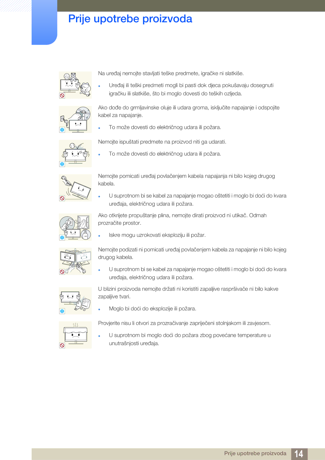 Samsung LS22B350TS/EN, LS24B350TL/EN, LS23B350TS/EN manual Iskre mogu uzrokovati eksploziju ili požar 