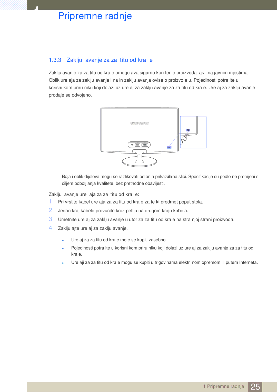 Samsung LS23B350TS/EN, LS24B350TL/EN, LS22B350TS/EN manual Zaključavanje za zaštitu od krađe 