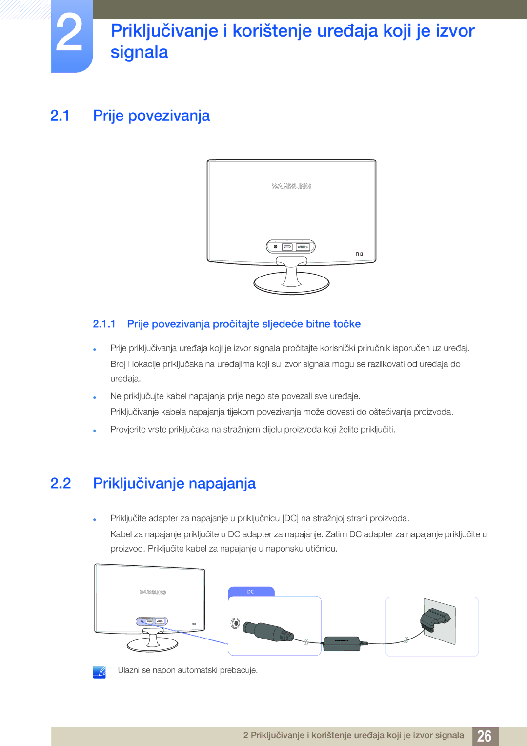 Samsung LS22B350TS/EN, LS24B350TL/EN manual Priključivanjesignala i korištenje uređaja koji je izvor, Prije povezivanja 