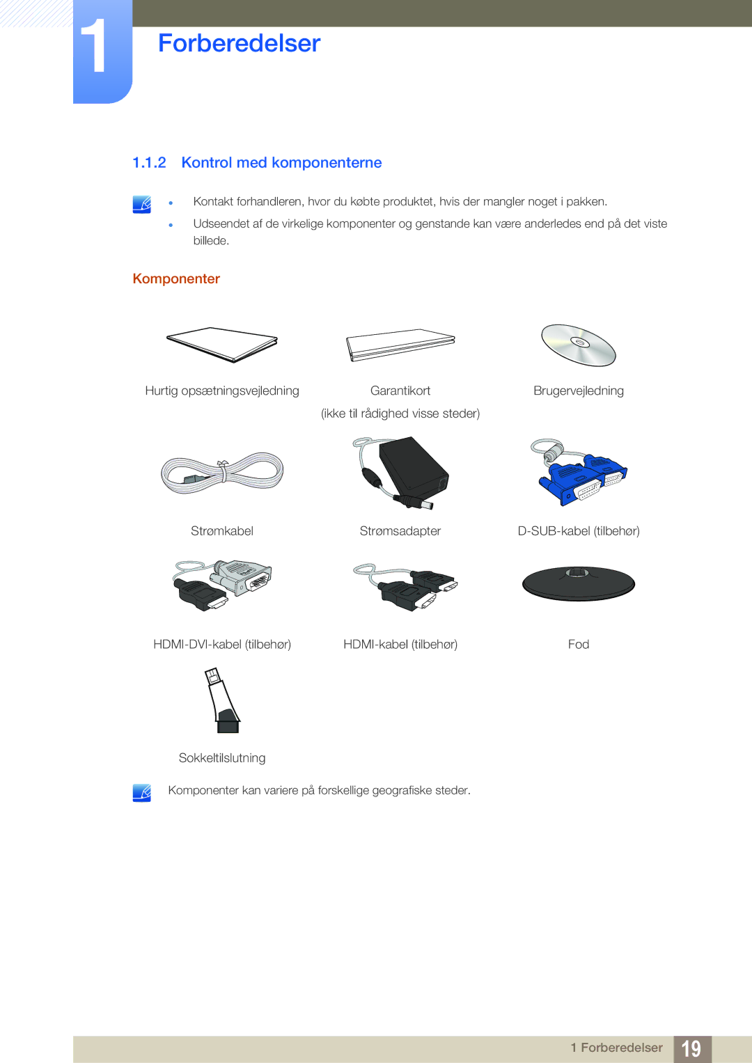 Samsung LS23B350TS/EN, LS24B350TL/EN manual Kontrol med komponenterne, Komponenter 