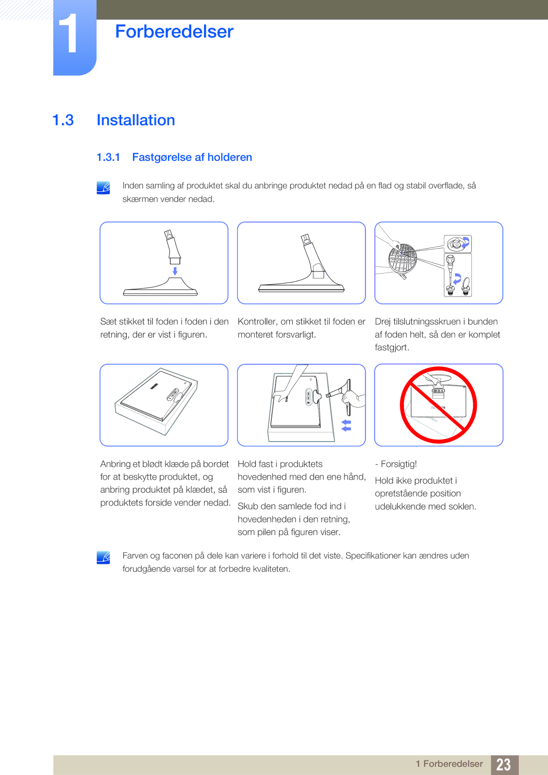 Samsung LS23B350TS/EN, LS24B350TL/EN manual Installation, Fastgørelse af holderen 