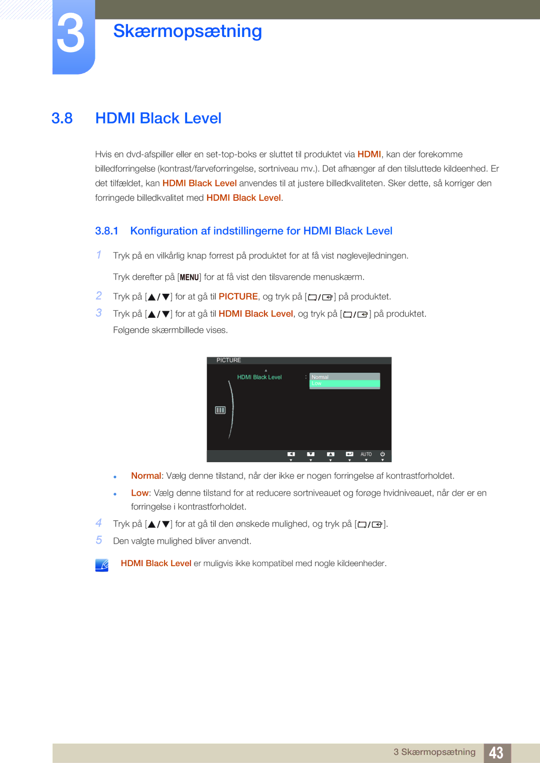 Samsung LS23B350TS/EN, LS24B350TL/EN manual Konfiguration af indstillingerne for Hdmi Black Level 