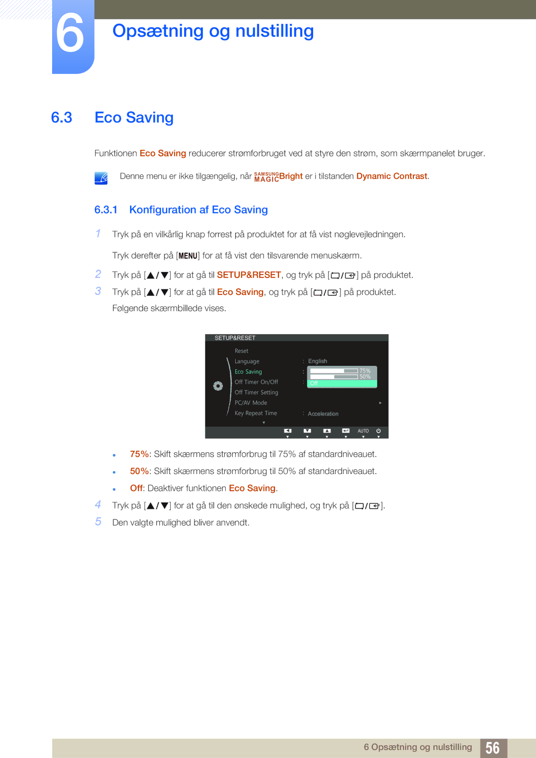 Samsung LS24B350TL/EN, LS23B350TS/EN manual Konfiguration af Eco Saving 