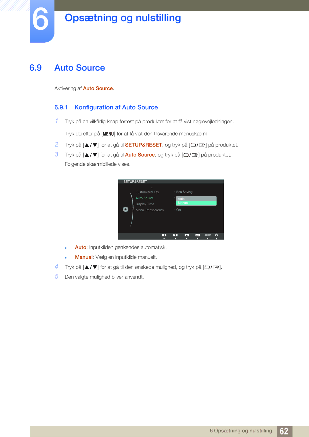 Samsung LS24B350TL/EN, LS23B350TS/EN manual Konfiguration af Auto Source 