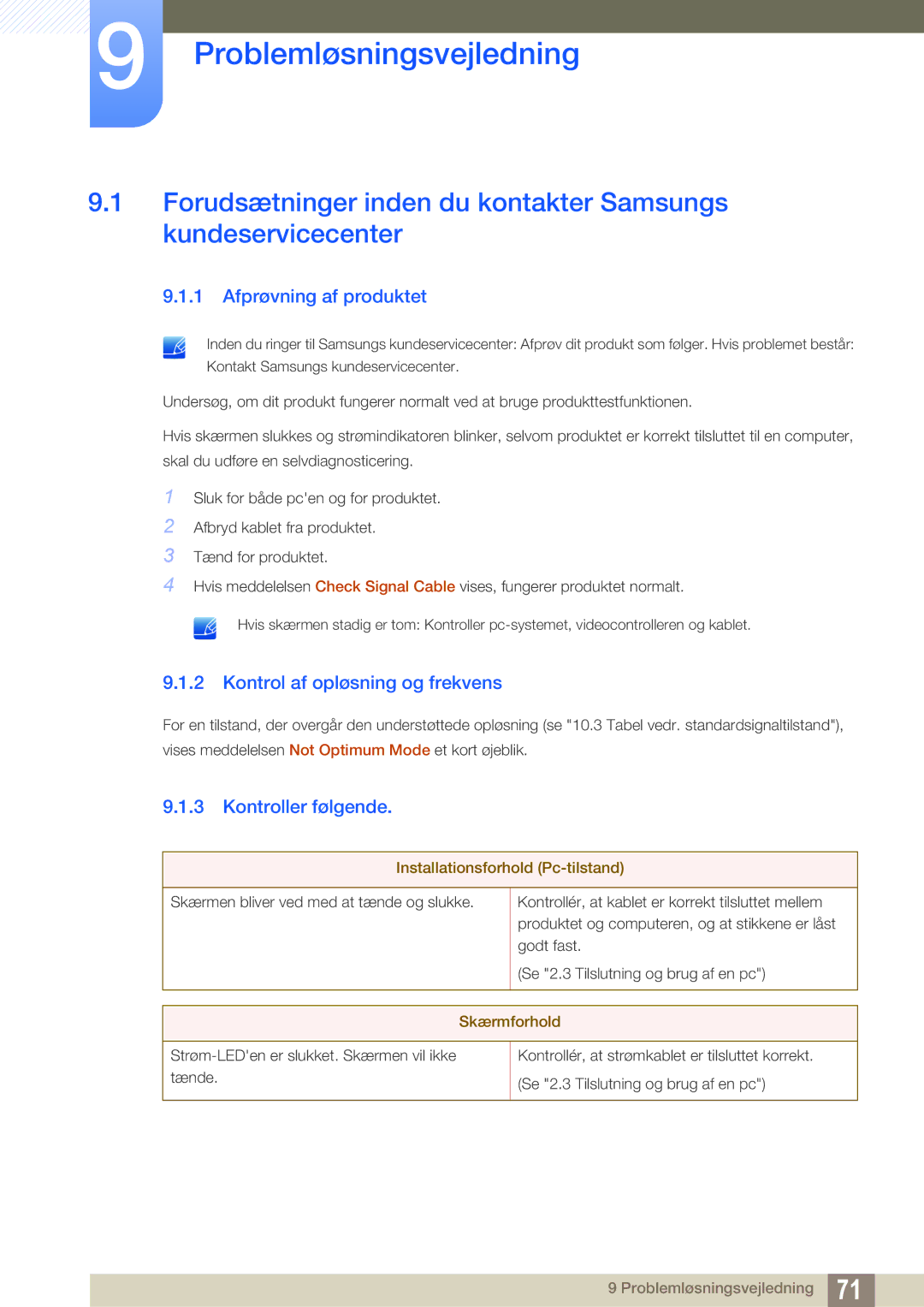 Samsung LS23B350TS/EN, LS24B350TL/EN Problemløsningsvejledning, Afprøvning af produktet, Kontrol af opløsning og frekvens 