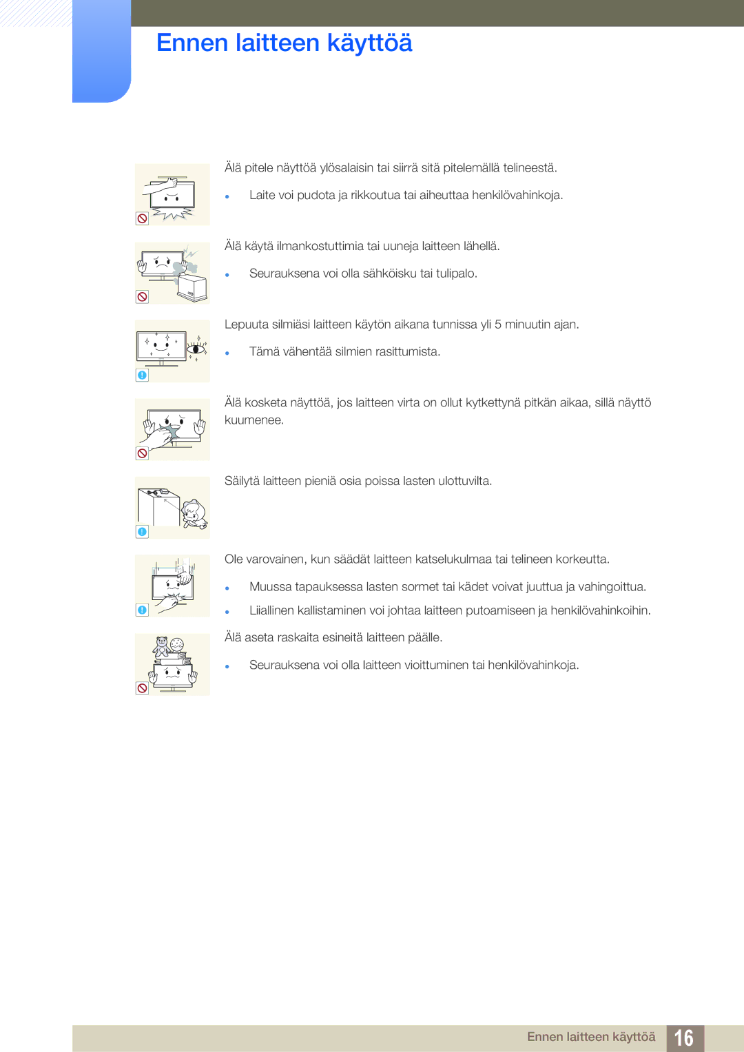 Samsung LS24B350TL/EN, LS23B350TS/EN manual Älä aseta raskaita esineitä laitteen päälle 