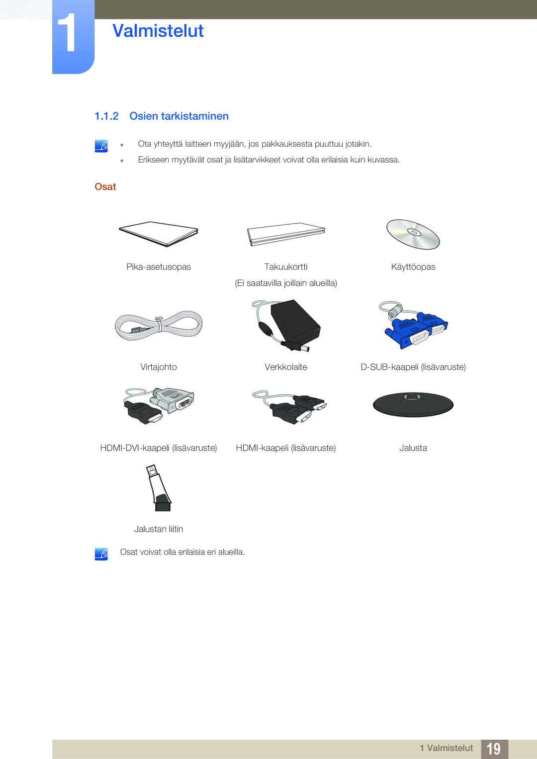 Samsung LS23B350TS/EN, LS24B350TL/EN manual Osien tarkistaminen, Osat 