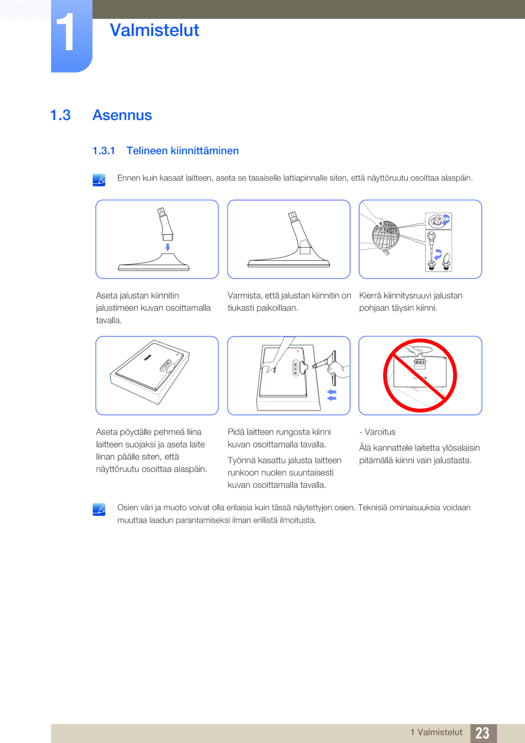 Samsung LS23B350TS/EN, LS24B350TL/EN manual Asennus, Telineen kiinnittäminen 