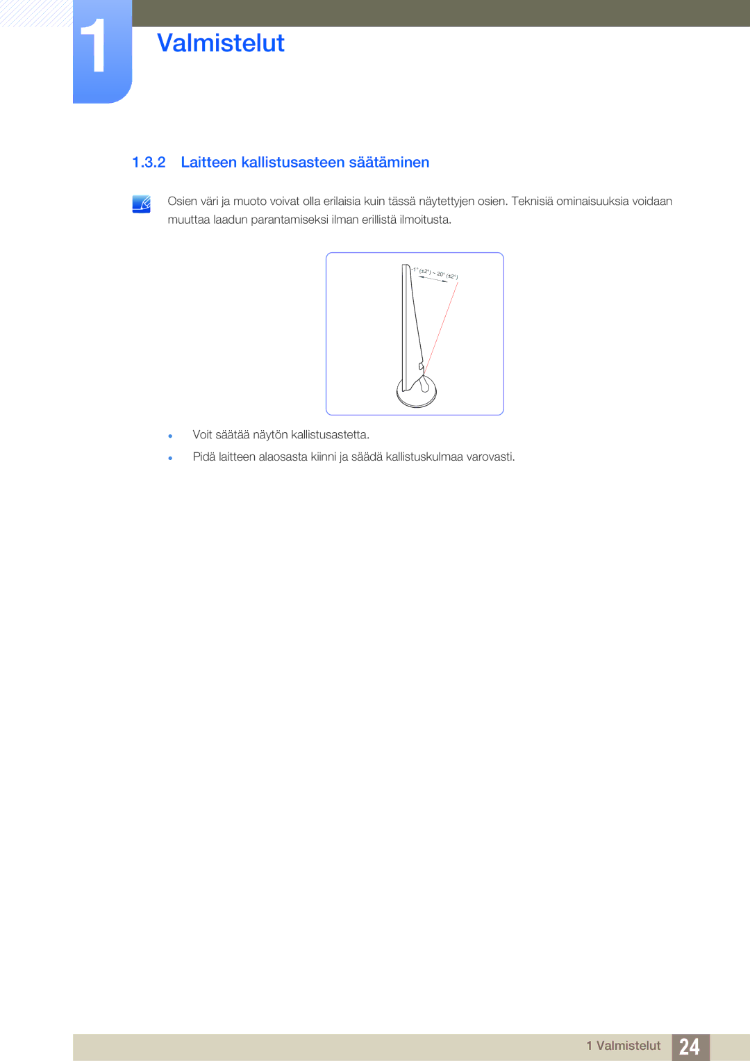 Samsung LS24B350TL/EN, LS23B350TS/EN manual Laitteen kallistusasteen säätäminen 