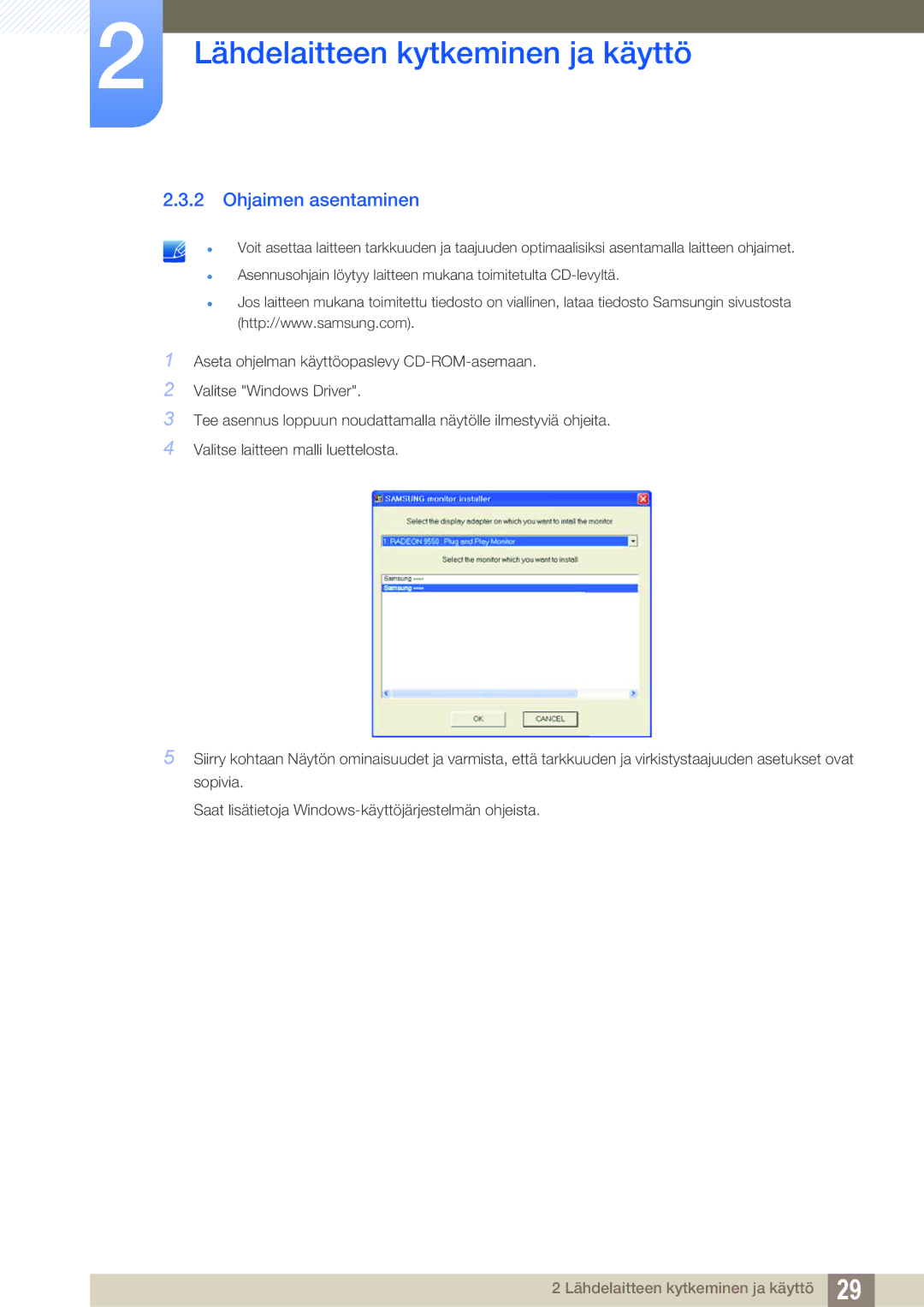 Samsung LS23B350TS/EN, LS24B350TL/EN manual Ohjaimen asentaminen 