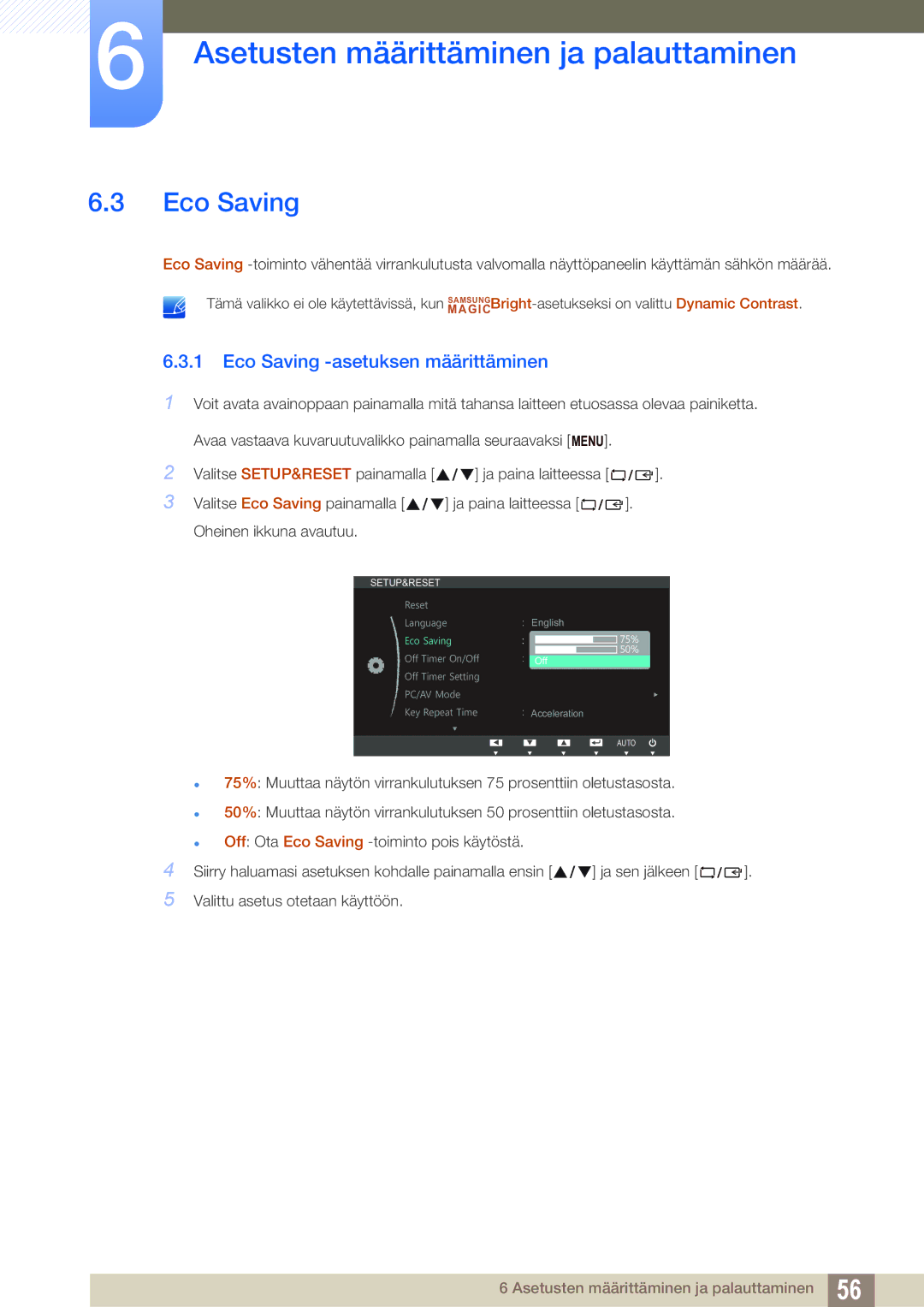 Samsung LS24B350TL/EN, LS23B350TS/EN manual Eco Saving -asetuksen määrittäminen 