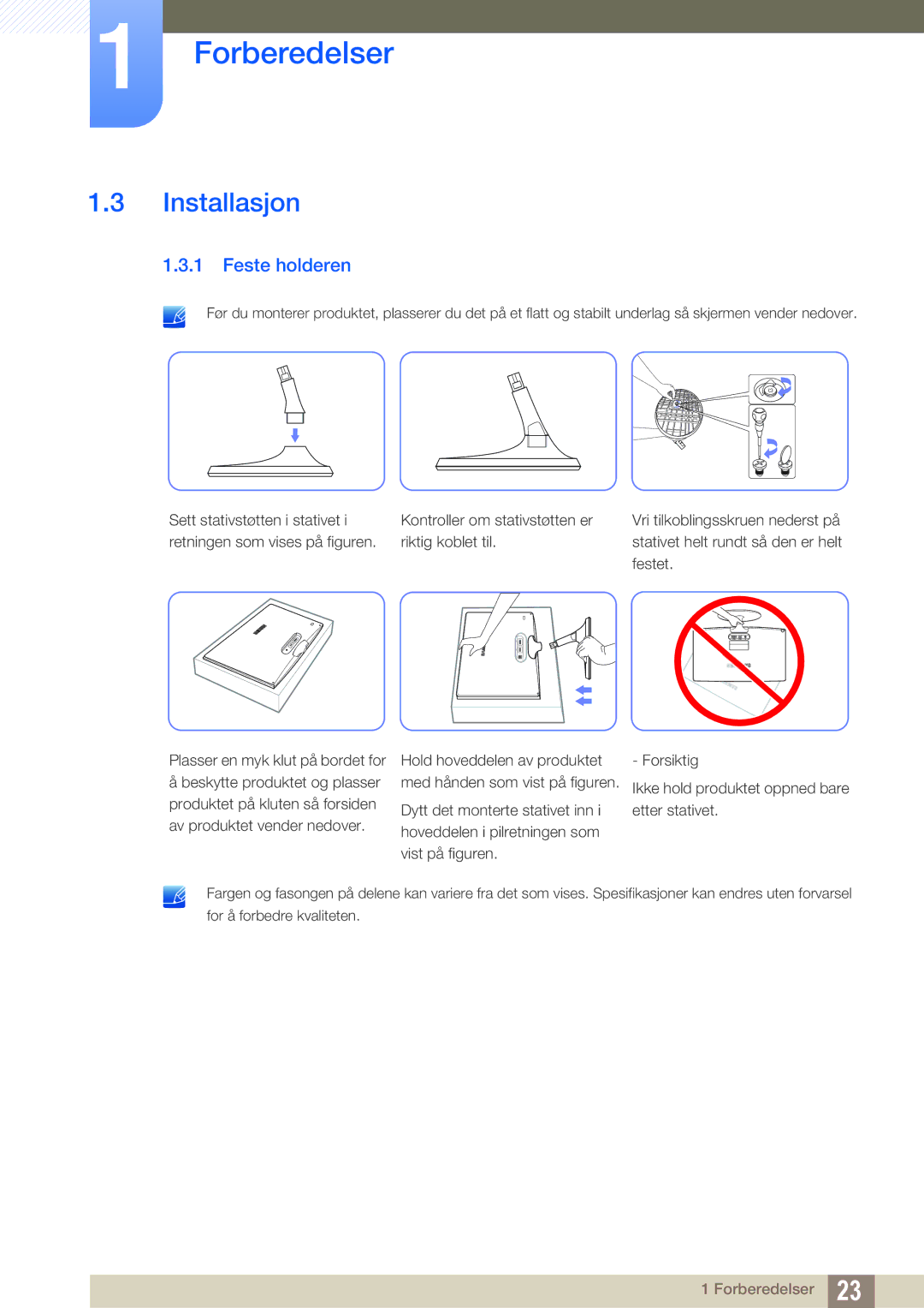 Samsung LS23B350TS/EN, LS24B350TL/EN manual Installasjon, Feste holderen 