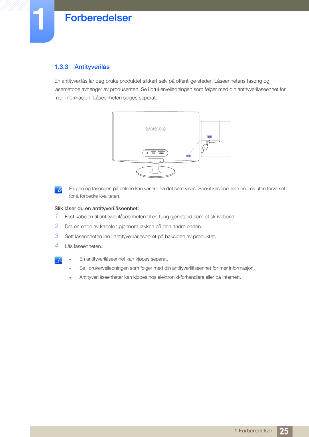 Samsung LS23B350TS/EN, LS24B350TL/EN manual Antityverilås 