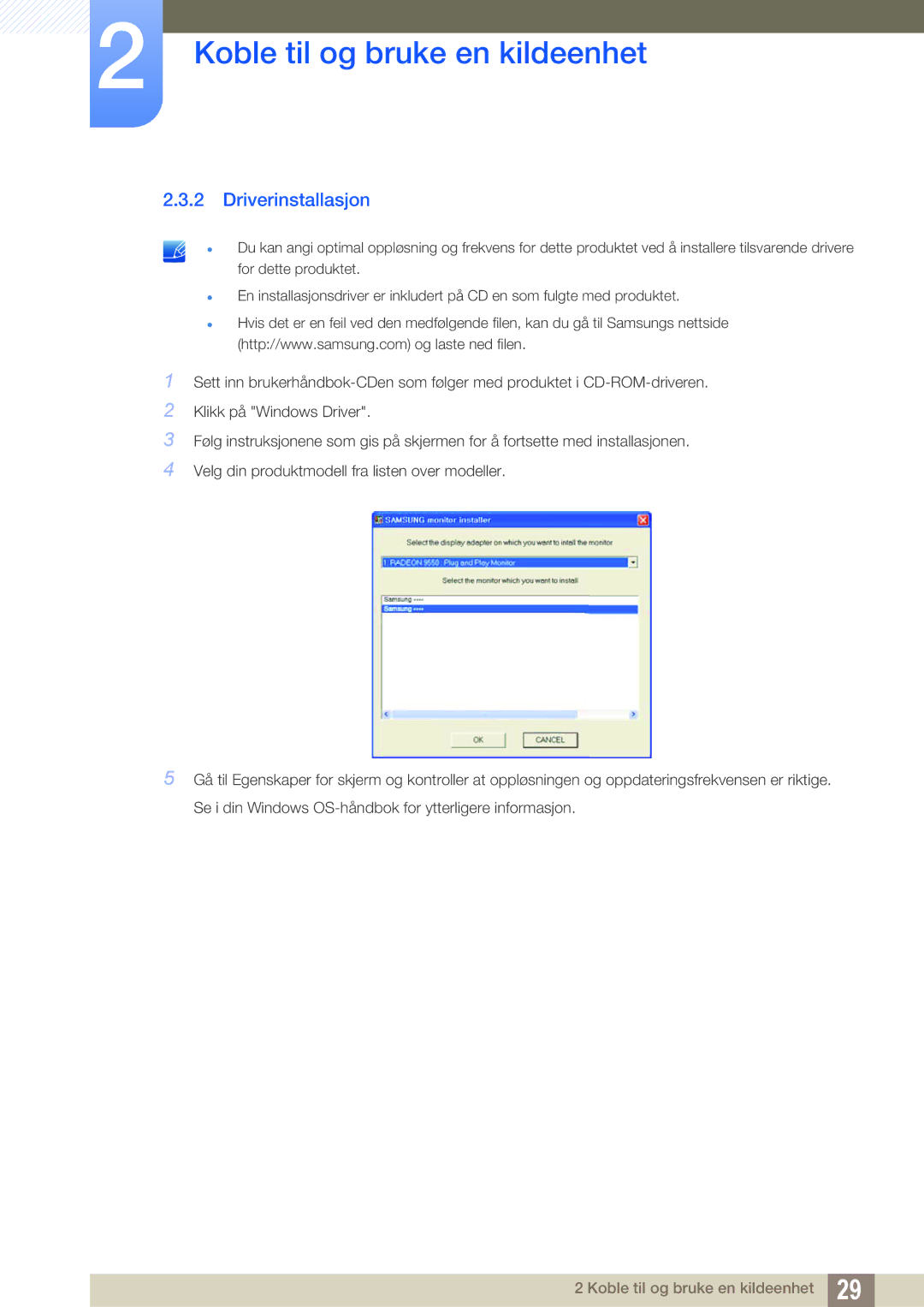 Samsung LS23B350TS/EN, LS24B350TL/EN manual Driverinstallasjon 