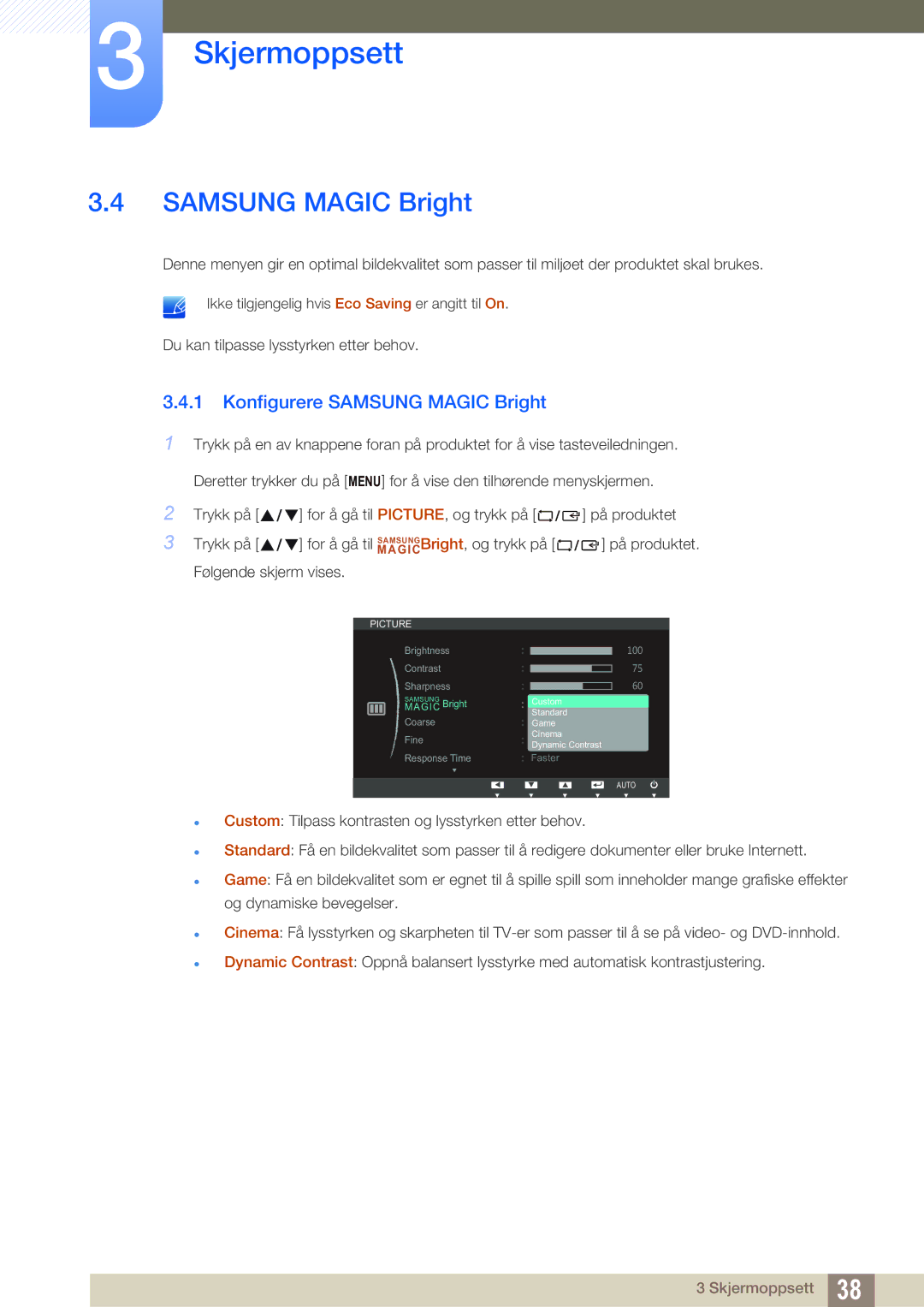 Samsung LS24B350TL/EN, LS23B350TS/EN manual Konfigurere Samsung Magic Bright 