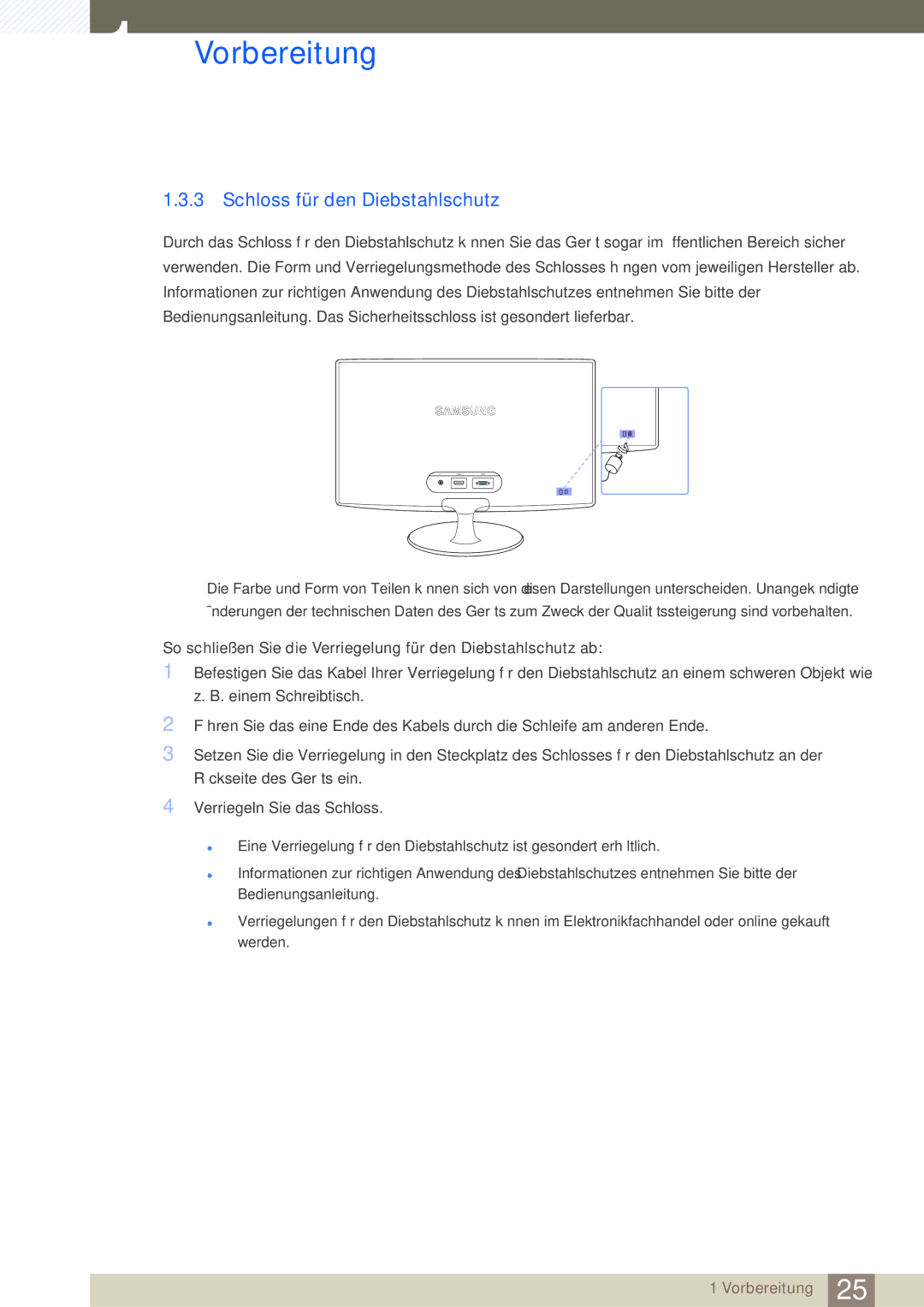 Samsung LS24B350TL/EN manual Schloss für den Diebstahlschutz 