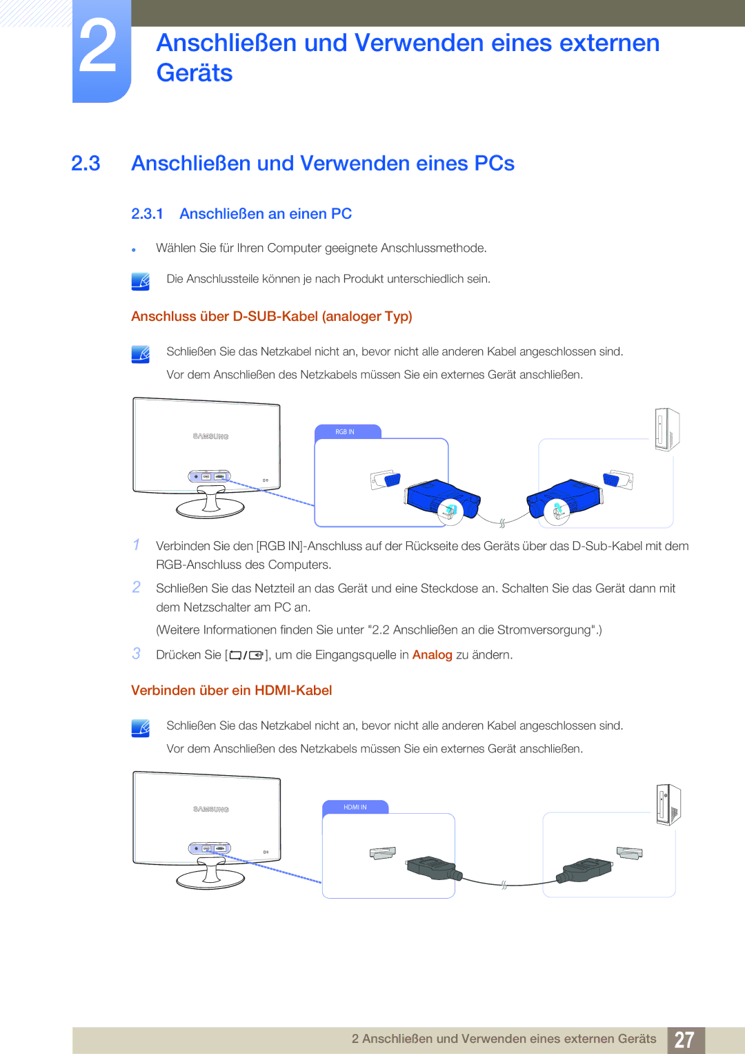 Samsung LS24B350TL/EN manual Anschließen und Verwenden eines PCs, Anschließen an einen PC 